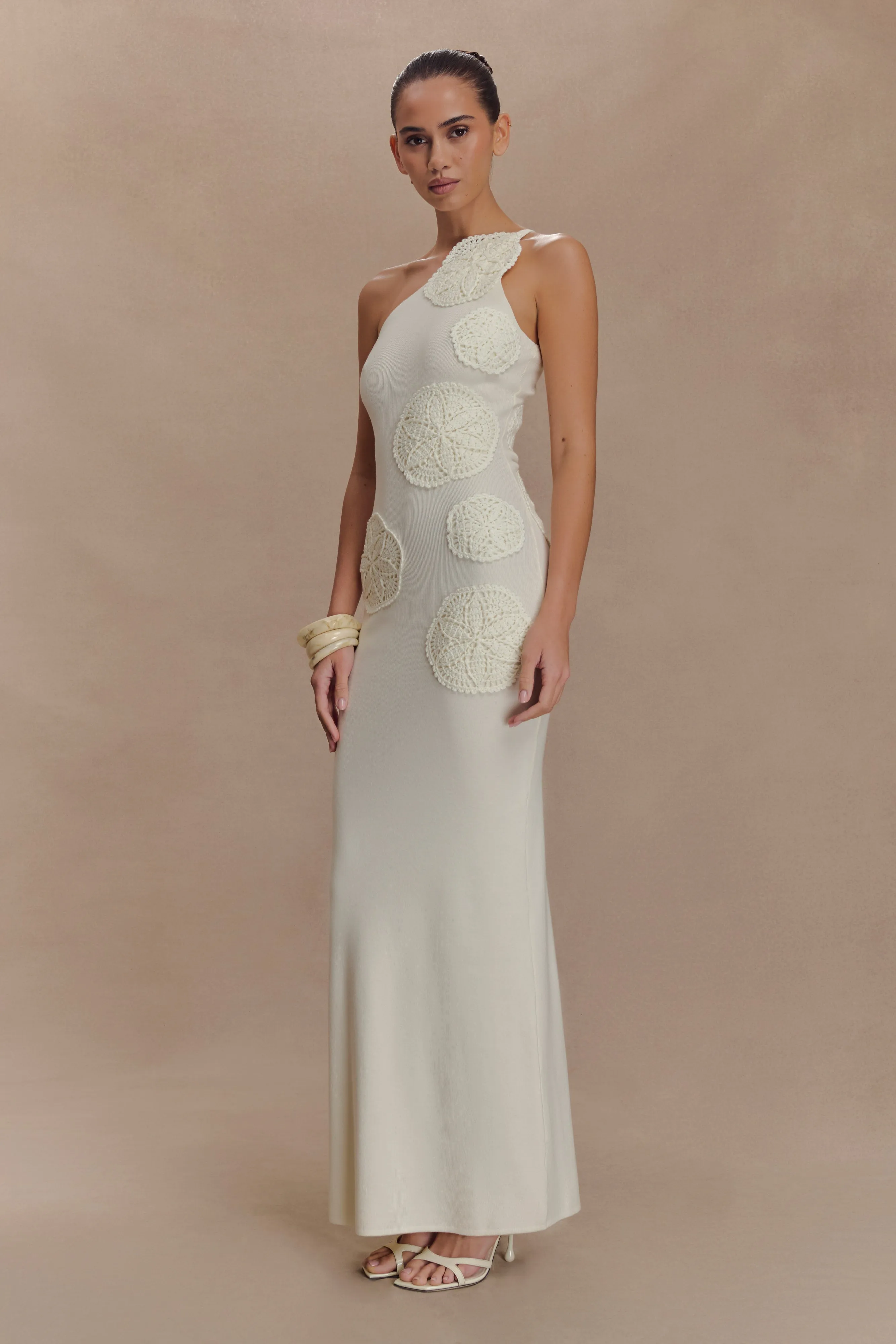 Teneika Crochet Knit Maxi Dress - Ivory Geometric-pattern