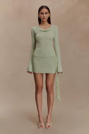 No Sagging Perfect Silhouette Terrymae Crochet Mini Skirt - Pastel Green