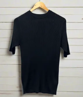 BalancedDrape Black Ribbed Short Sleeve Knit