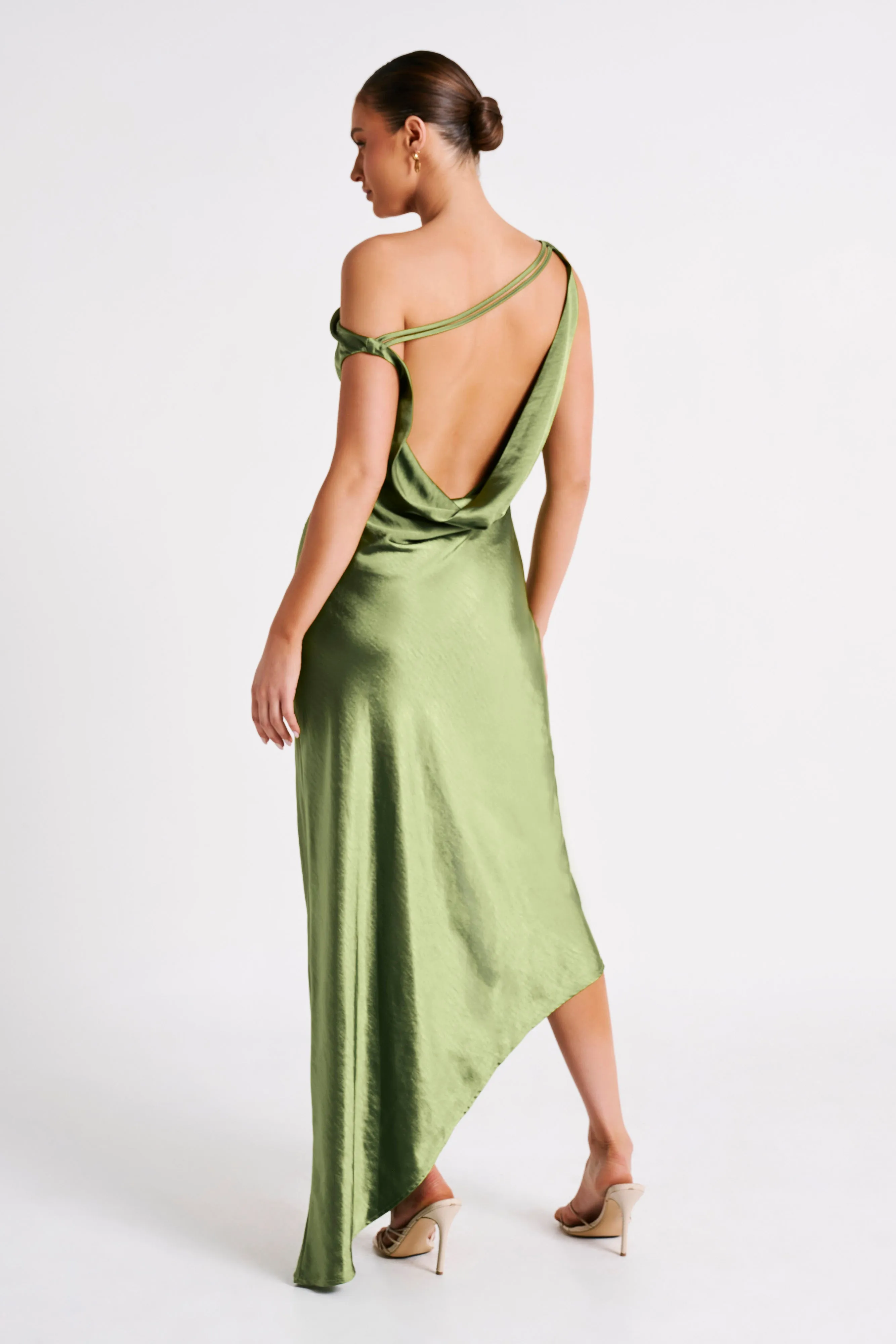 Body Ease Yvette Slip Maxi Dress With Asymmetrical Hem - Emerald