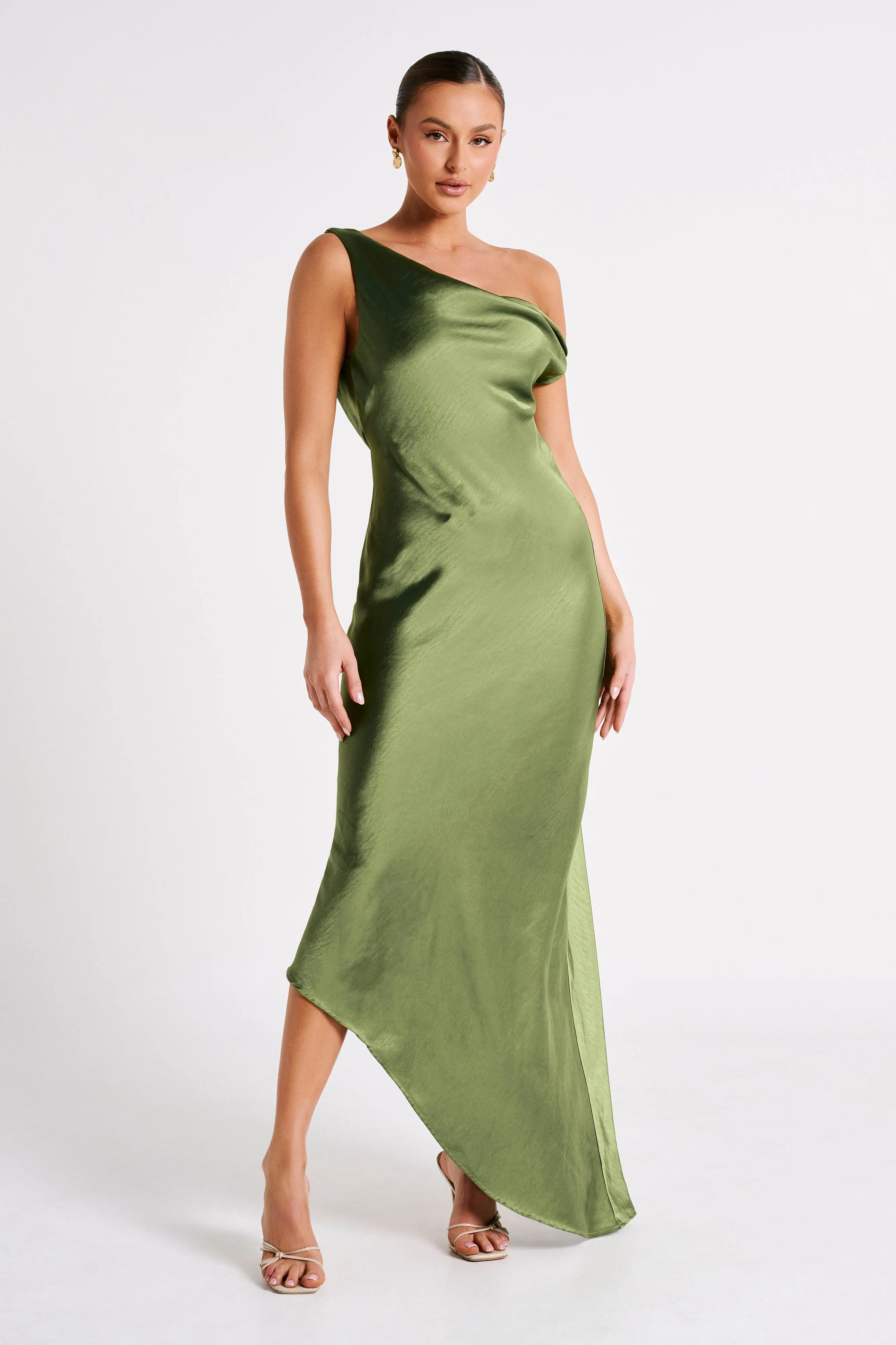 Smooth Tone button detail Yvette Slip Maxi Dress With Asymmetrical Hem - Emerald