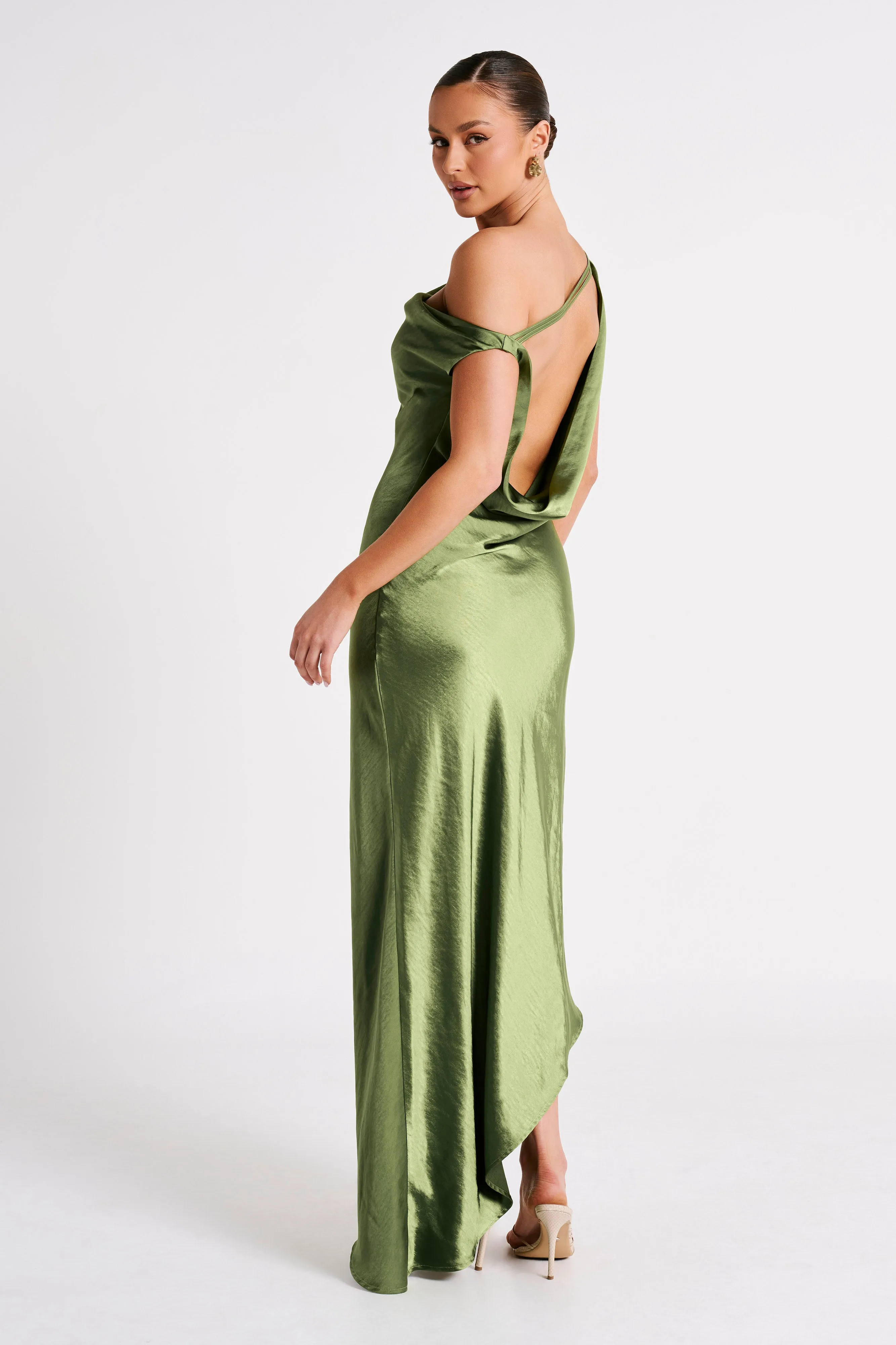 Yvette Slip Maxi Dress With Asymmetrical Hem - Emerald Comfy Yet Stylish