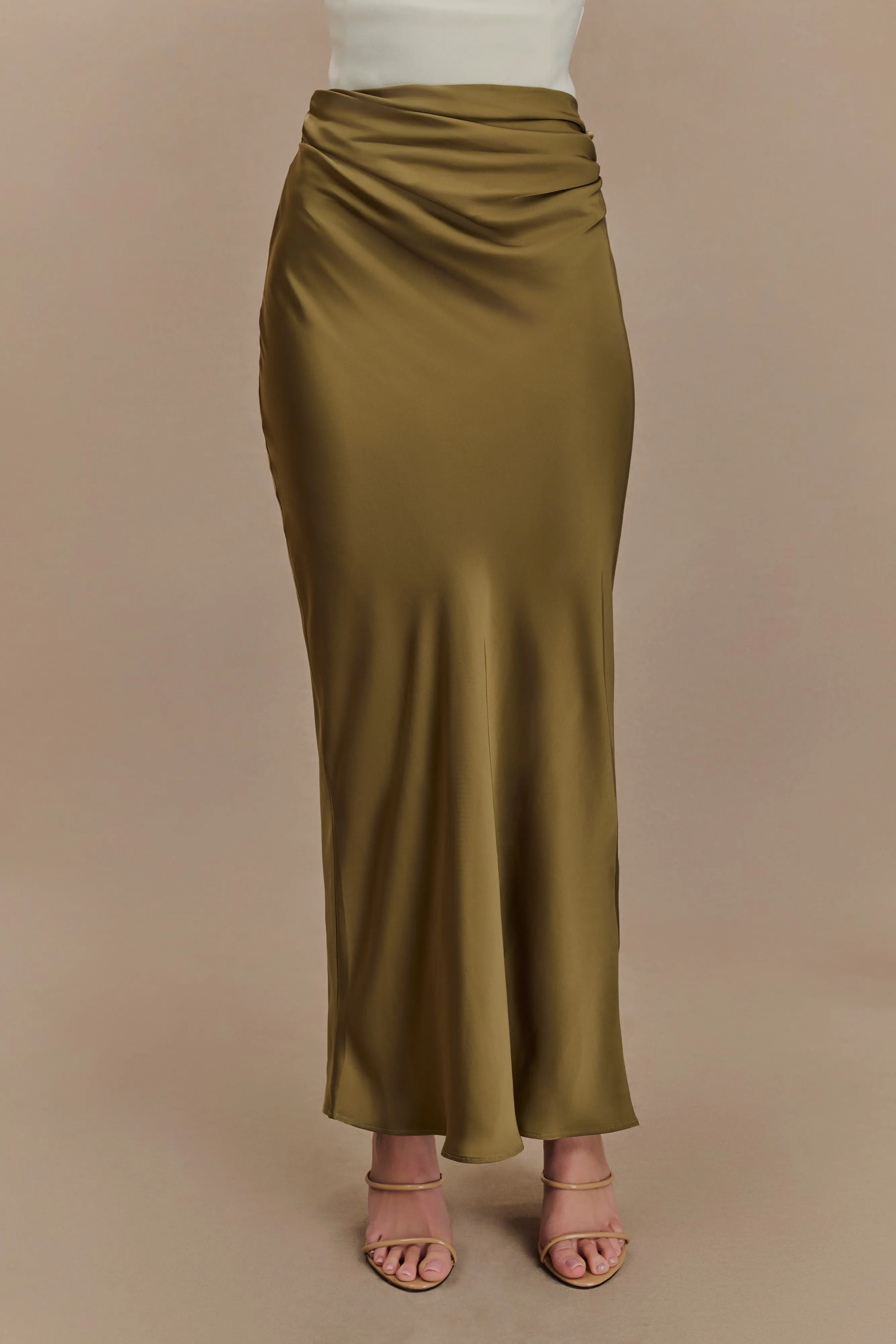 Nicola Satin Asymmetric Maxi Skirt - Basil Sporty Appeal