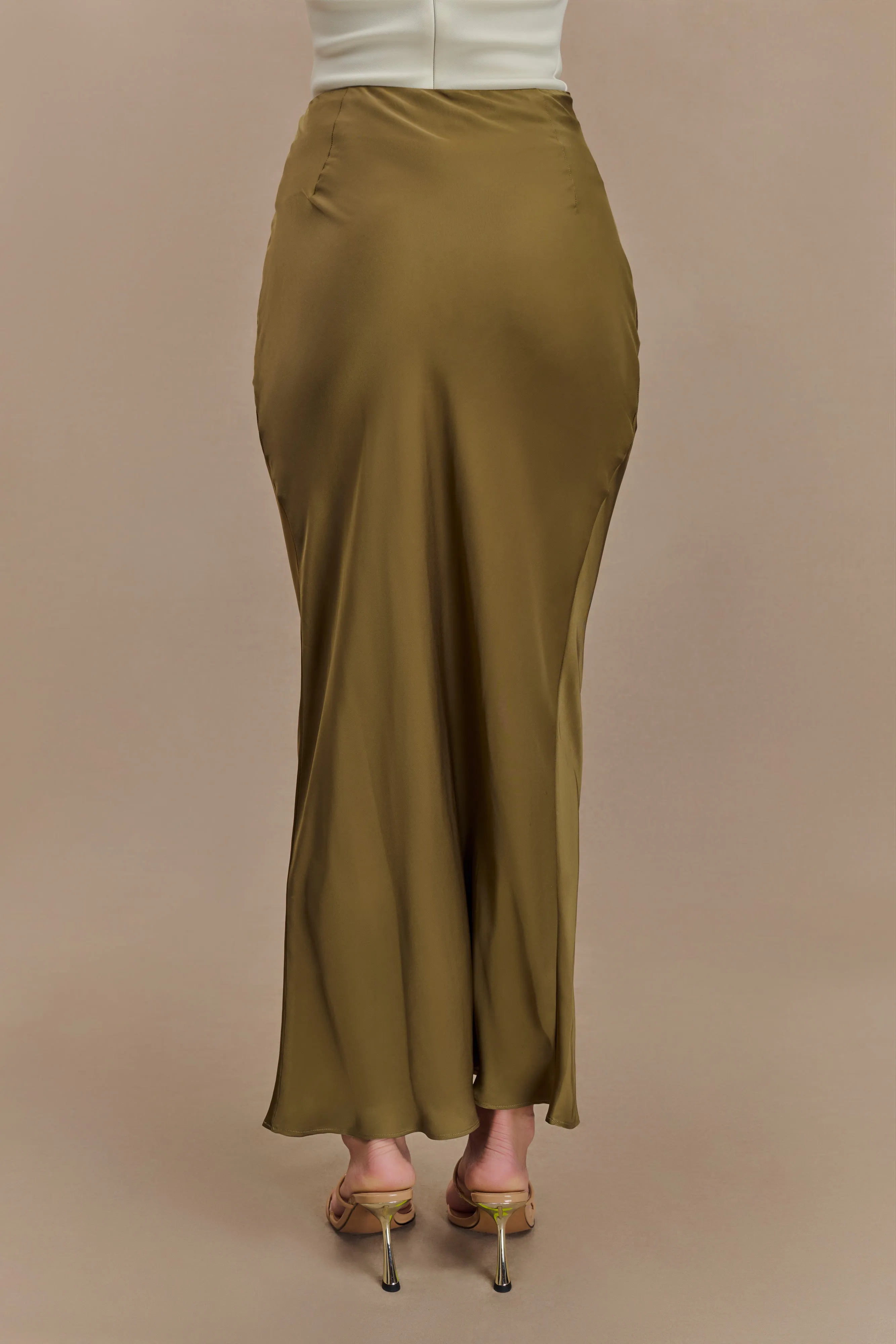 Nicola Satin Asymmetric Maxi Skirt - Basil Lined interior Shape Flex
