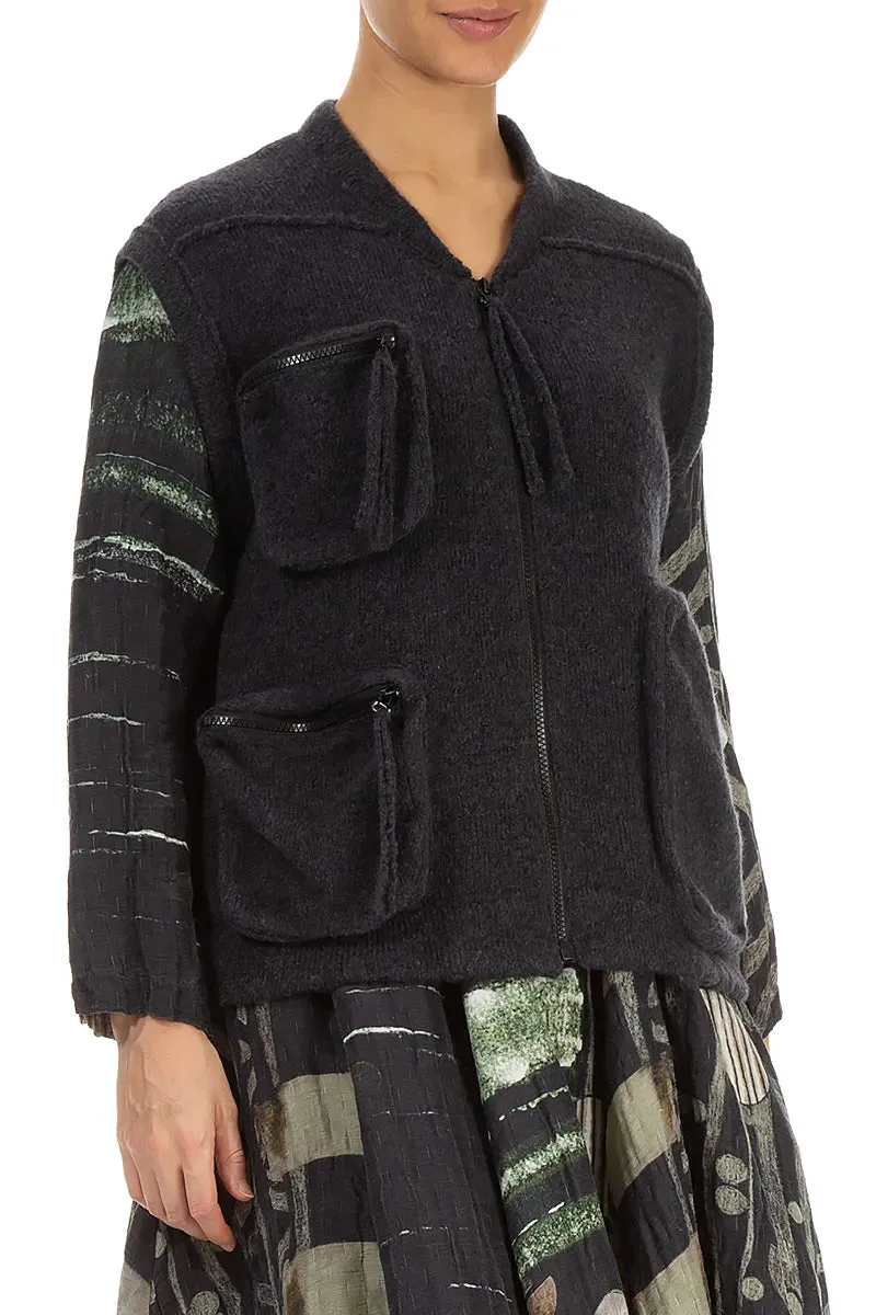 Windproof Construction Relaxed City Style Three Pockets Dark Grey Wool Gilet