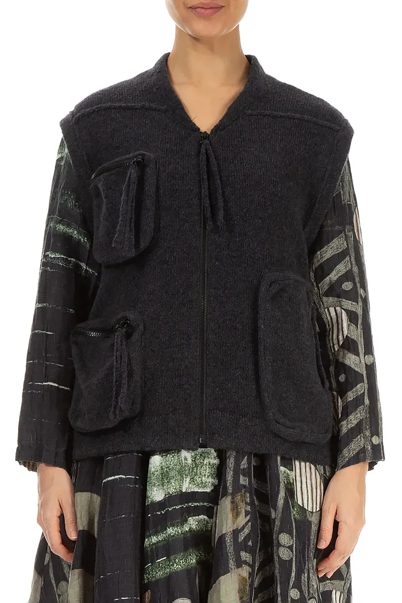 Reinforced Seams Three Pockets Dark Grey Wool Gilet