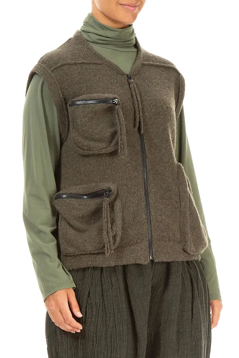 Sleek Outdoor Look Tech Use Three Pockets Khaki Wool Gilet