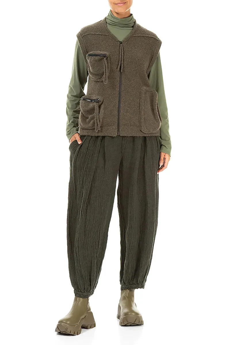 Three Pockets Khaki Wool Gilet Insulated Core Technology Comfortable Urban Piece