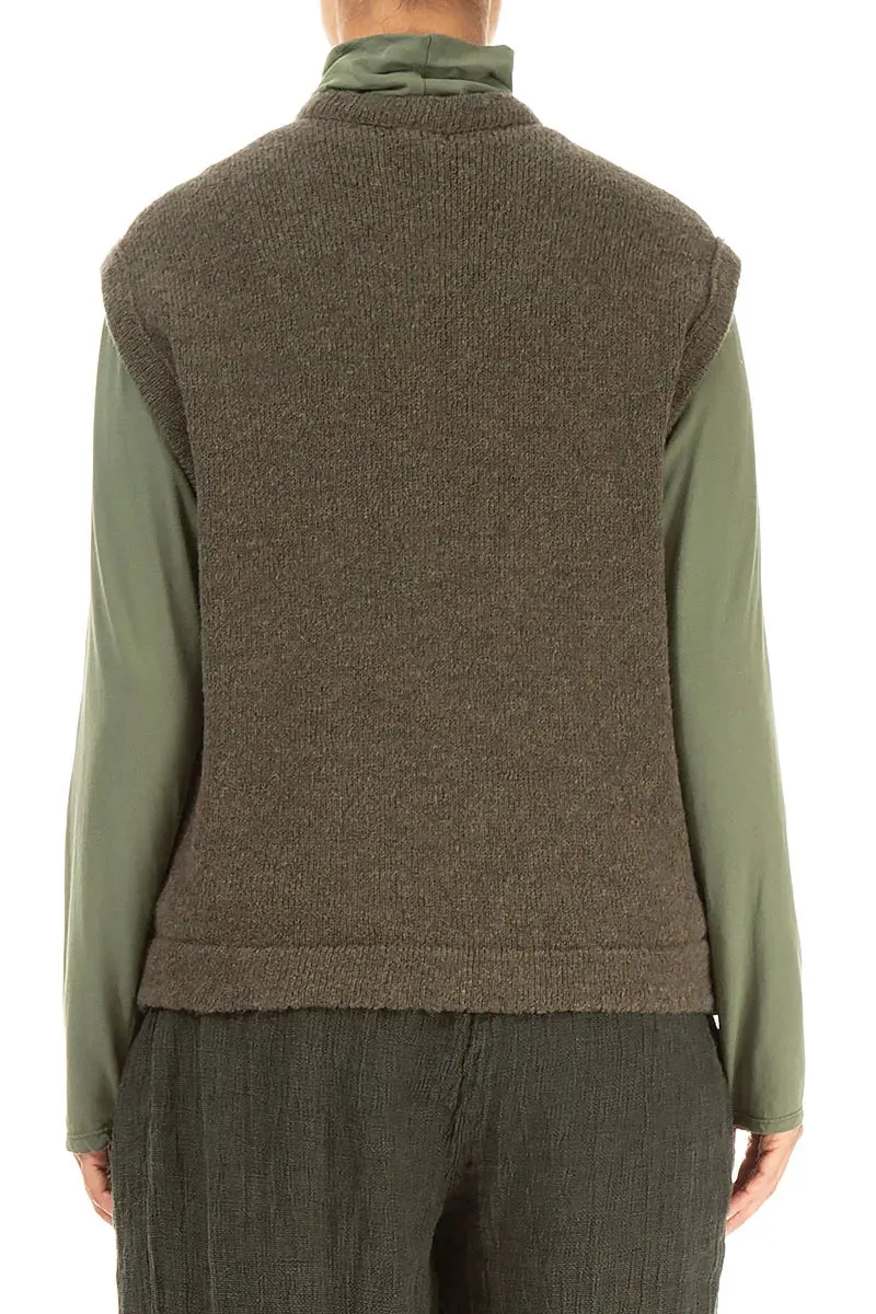 Anti Pilling Technology Modern Functional Design Three Pockets Khaki Wool Gilet