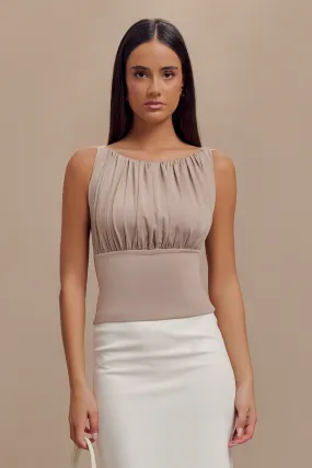 Tiarna Slinky Ruched Top - Taupe CompressionTechnology LowMaintenance