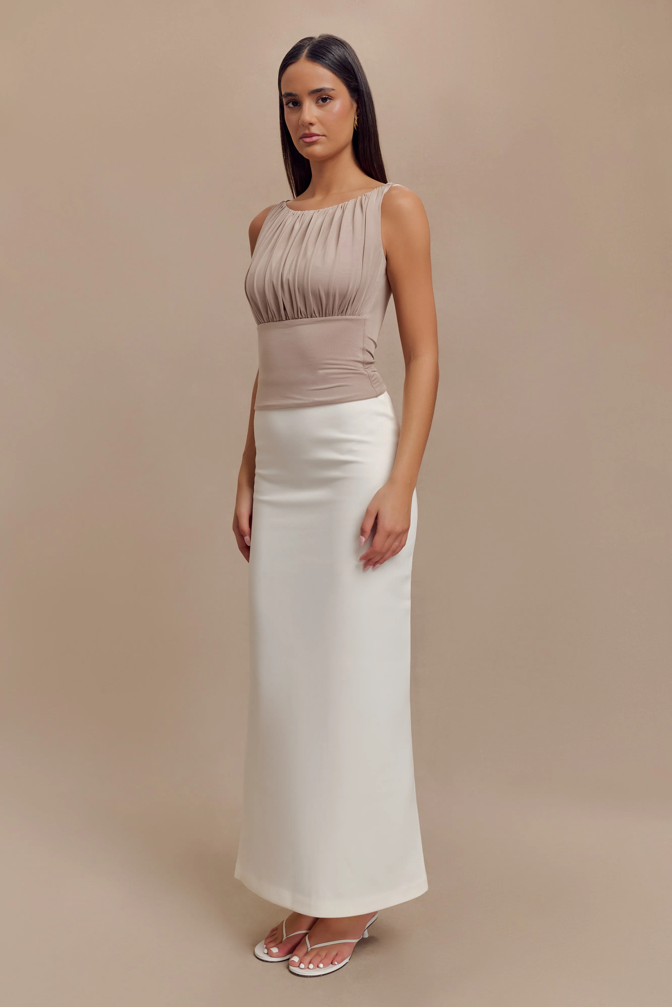 Classic Tank Lightweight Design Tiarna Slinky Ruched Top - Taupe