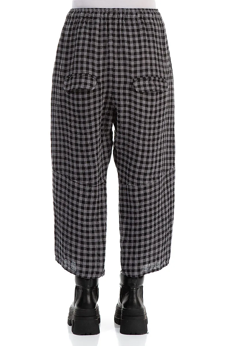 Tie Up Grey Check Linen Trousers Ultra Soft Inner Layer HighRiseWaistband