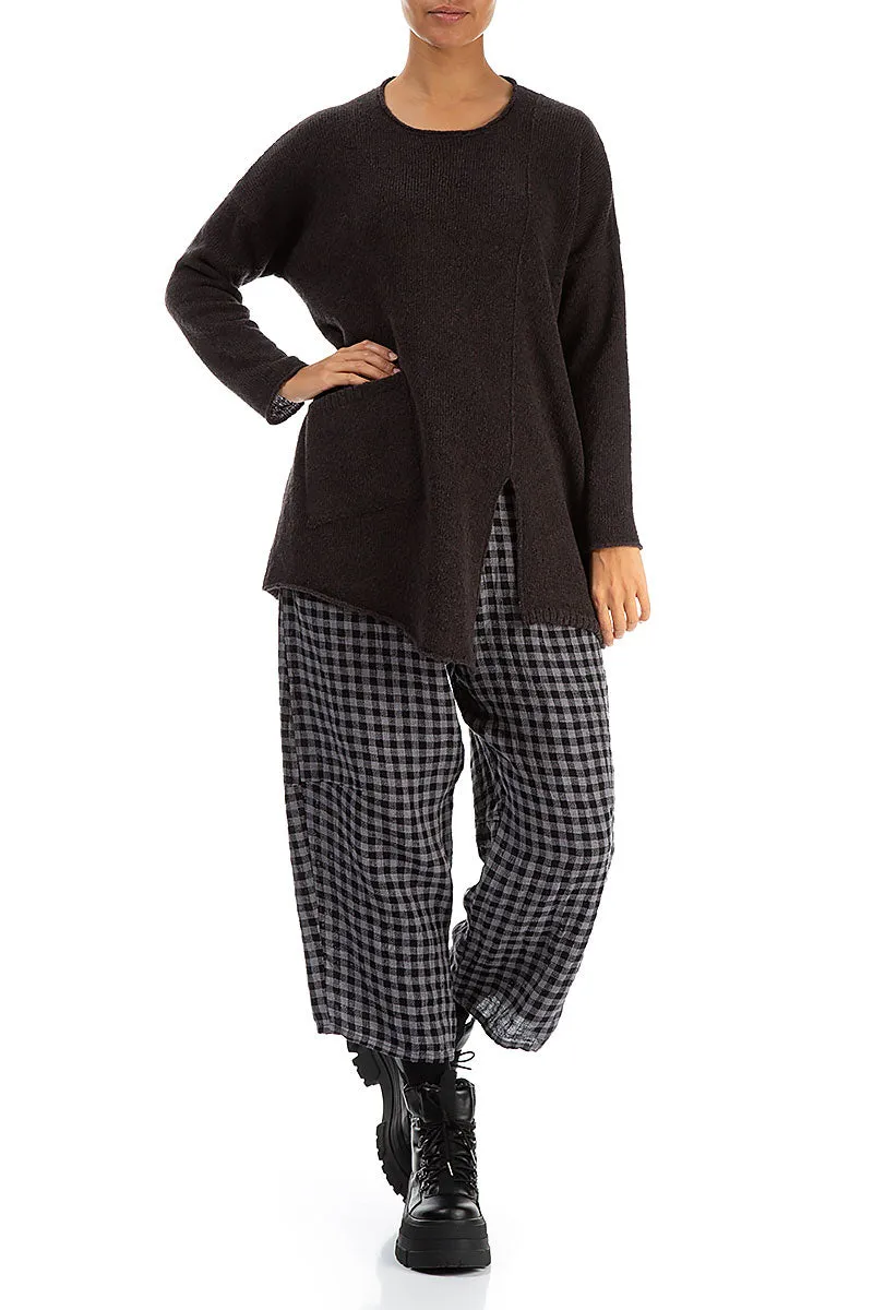 Tie Up Grey Check Linen Trousers Effortless Look Wrinkle resistant fabric