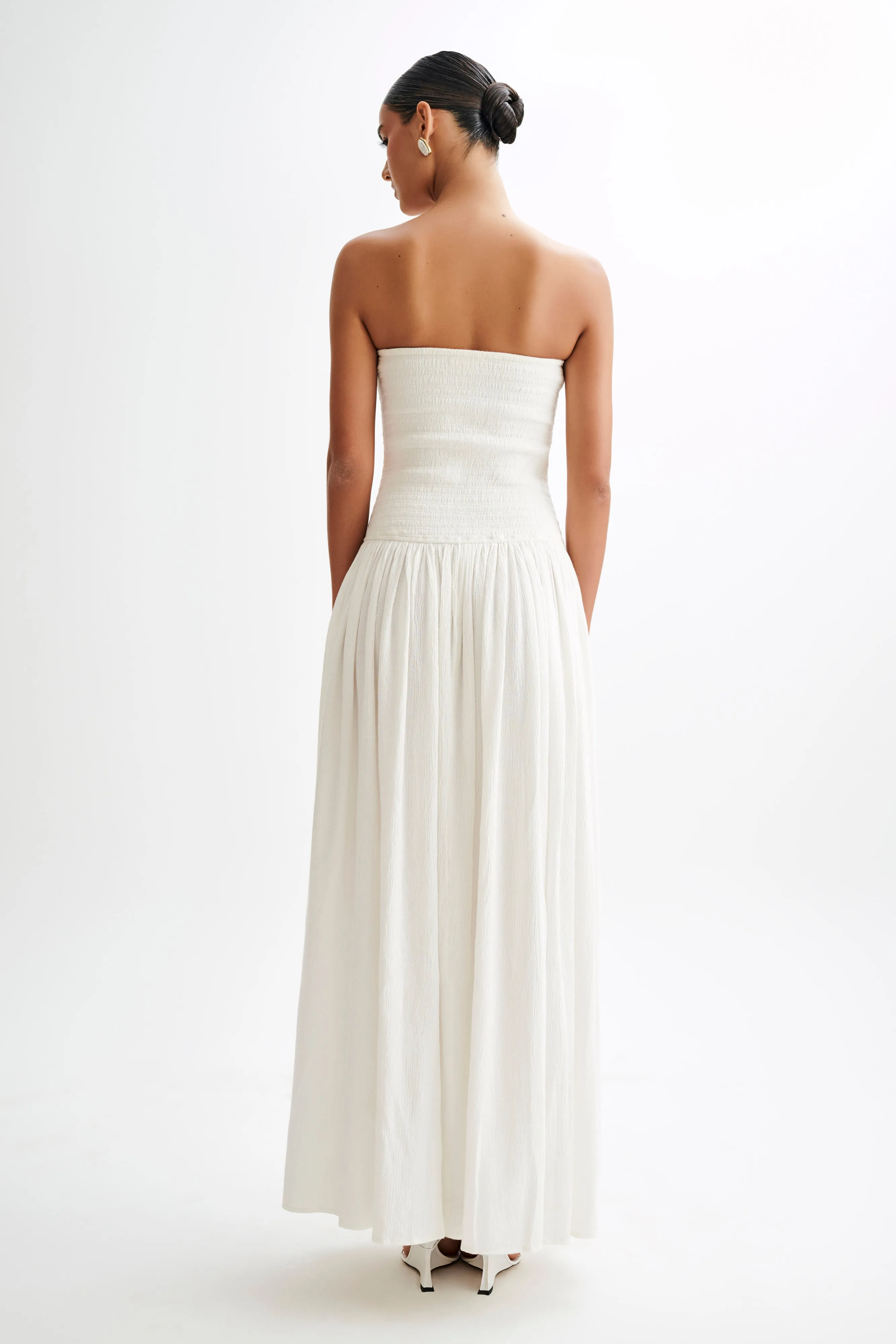 Happy Soul Ruffle Detail Maureen Cotton Shirring Maxi Dress - Ivory