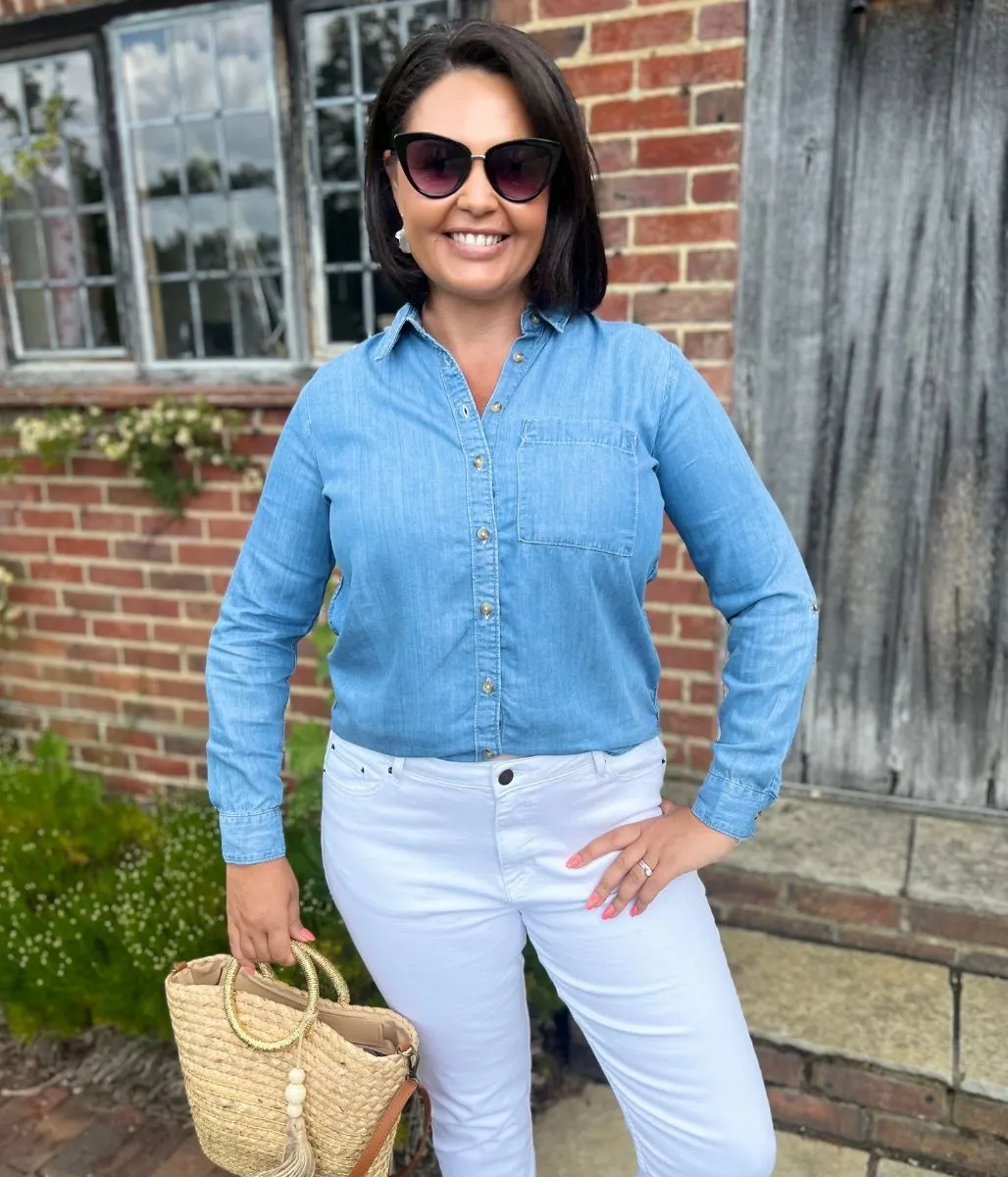 Blue Denim Lyocell Shirt CompactPackability MoistureWicking Fabric