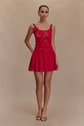 Melanie Mesh Mini Dress With Flowers - Ruby WideCollarDesign