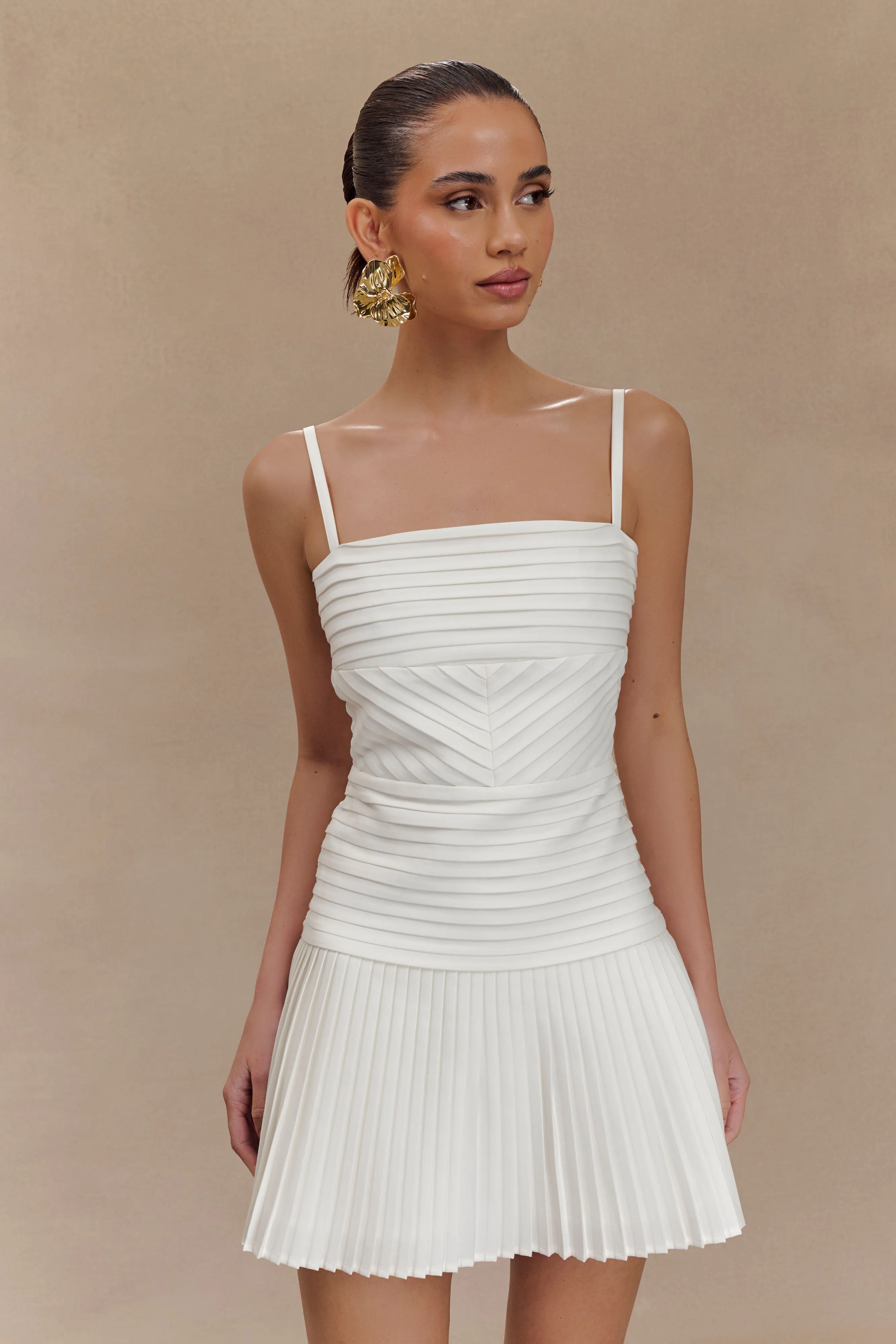 Trendy Appearance Everyday Comfort Rylee Multi Pleat Mini Dress - White