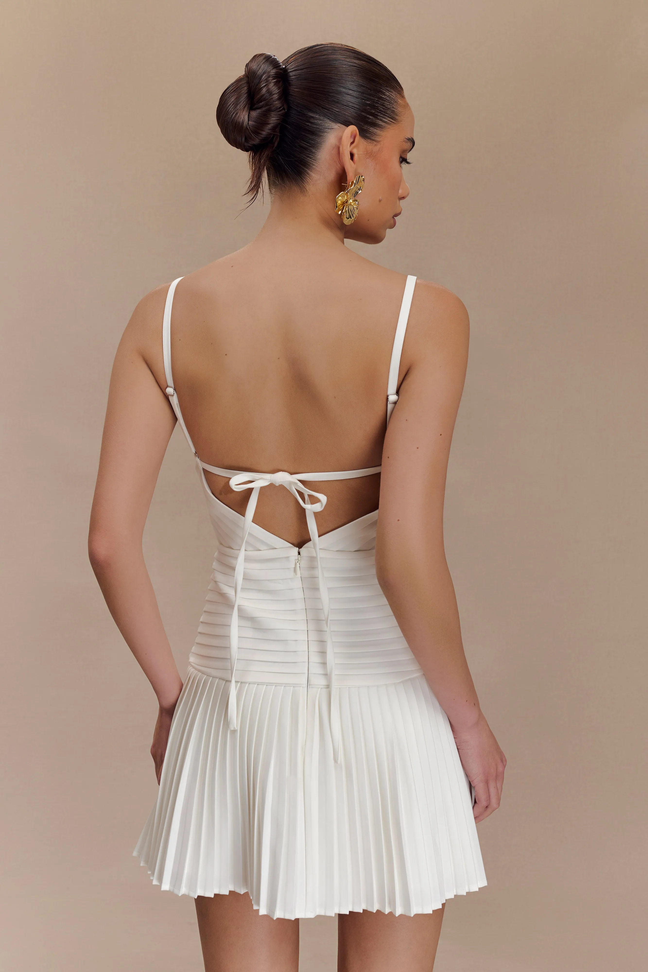 Rylee Multi Pleat Mini Dress - White Trendy Layer