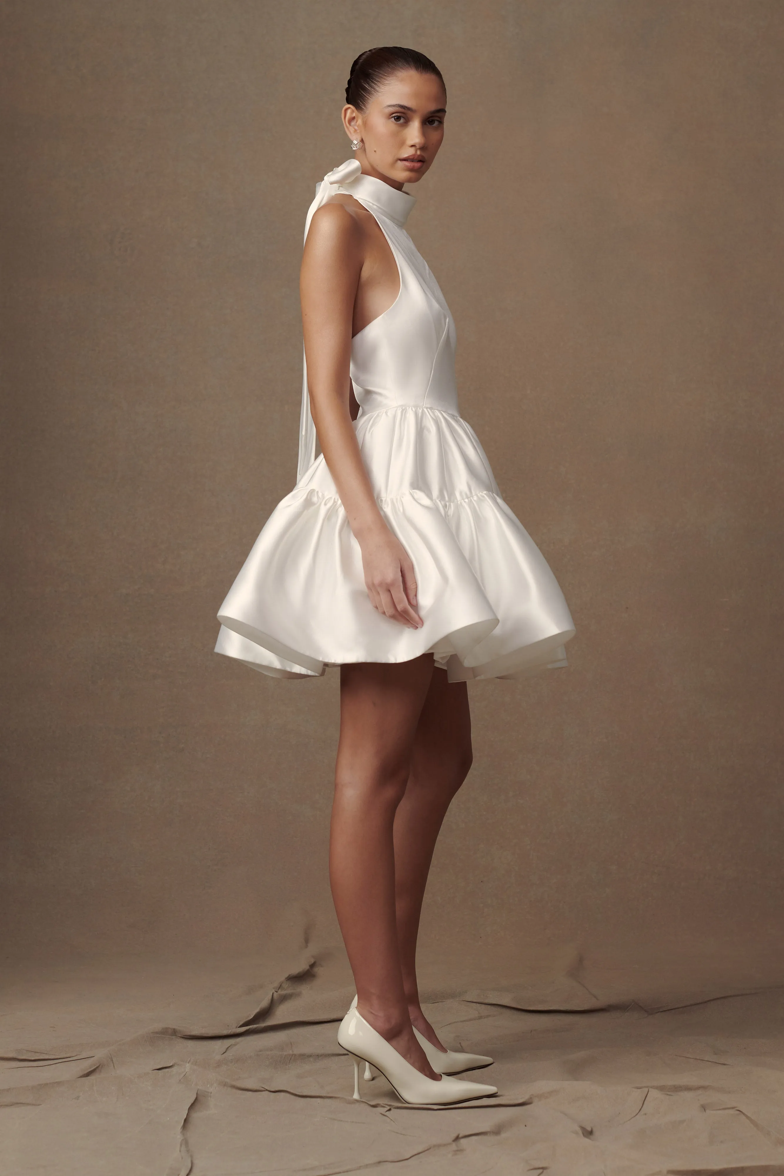 Effortless Pair Dorota Satin Halter Mini Dress - White