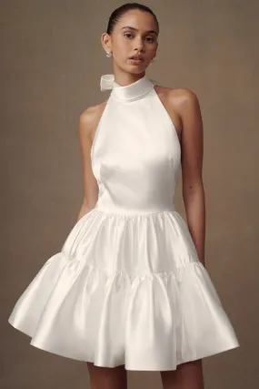 Versatile Touch Dorota Satin Halter Mini Dress - White