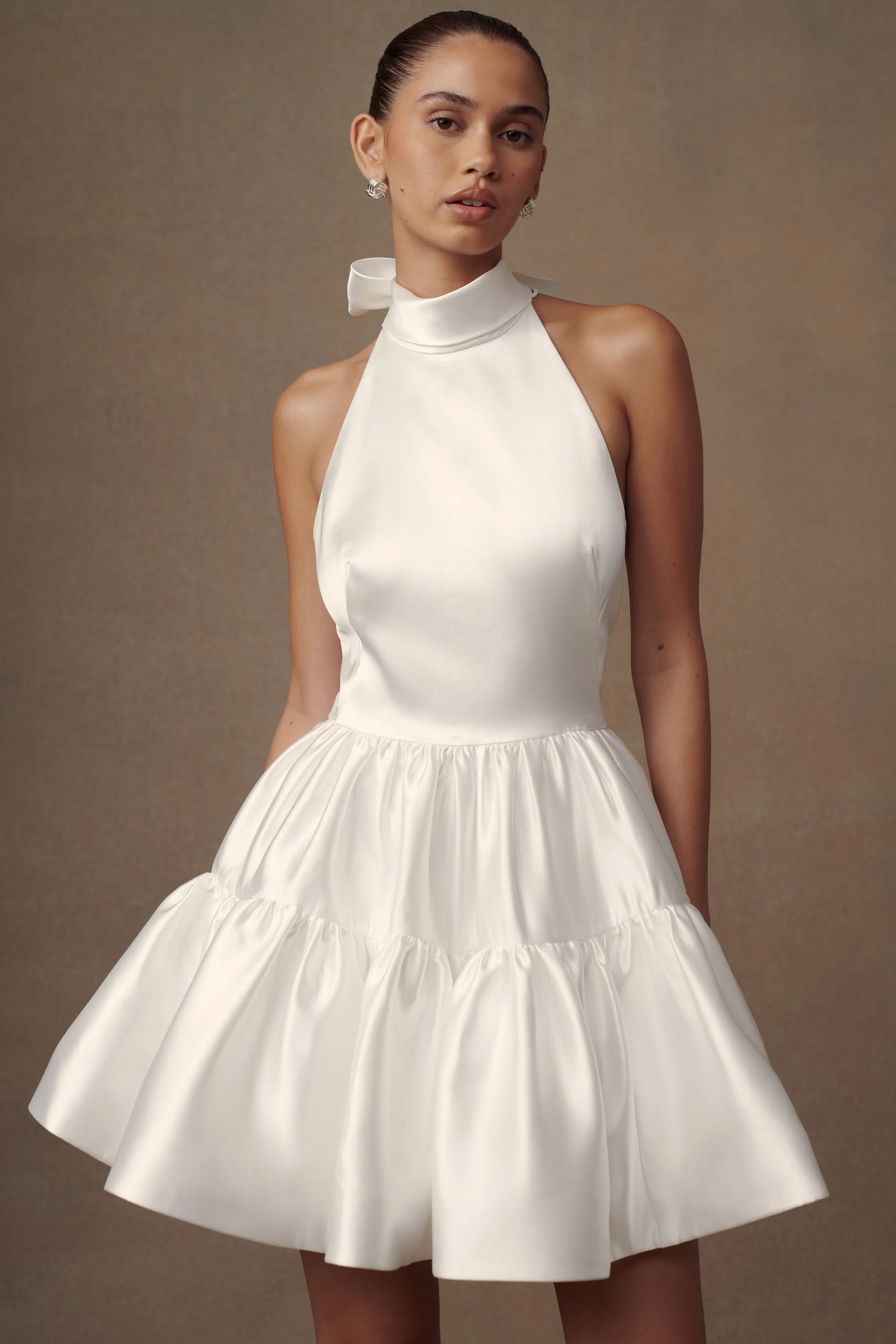 Versatile Touch Dorota Satin Halter Mini Dress - White