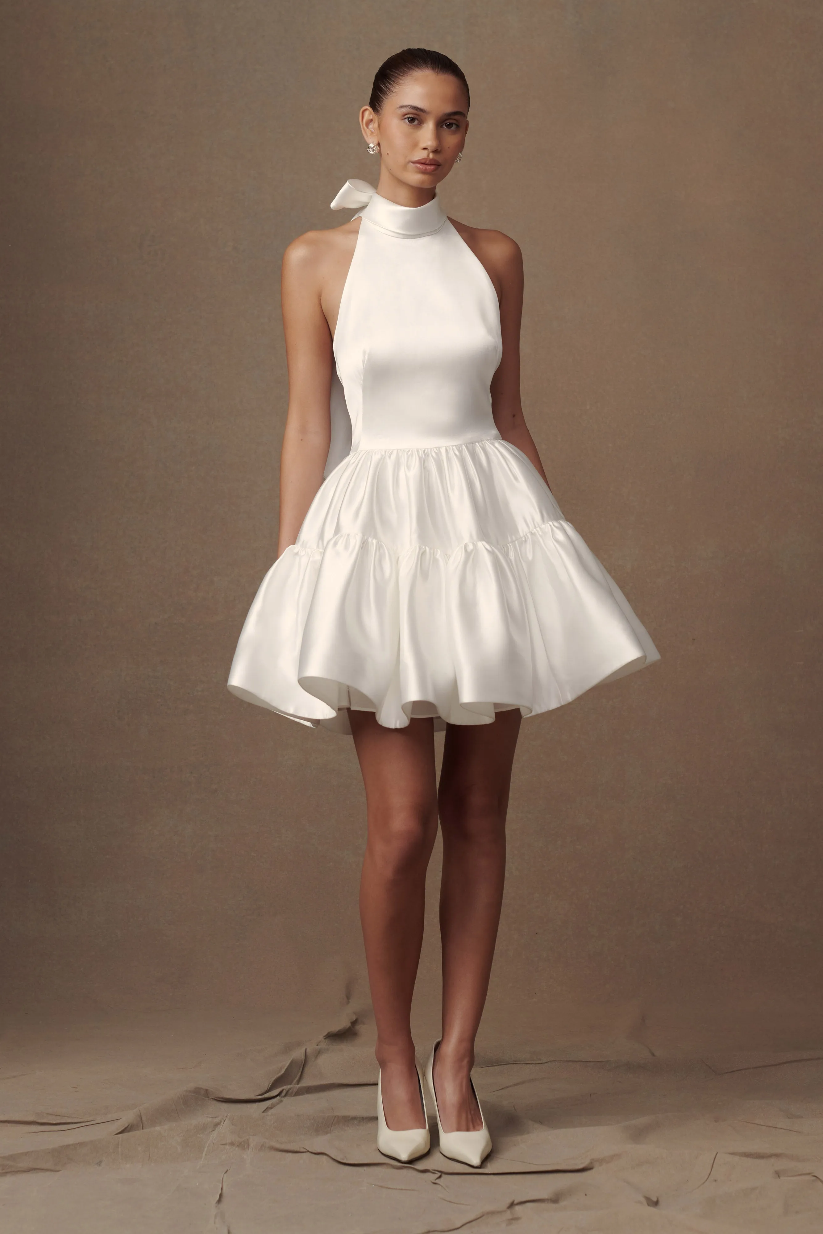 Dorota Satin Halter Mini Dress - White Cool Fabric Classic Move