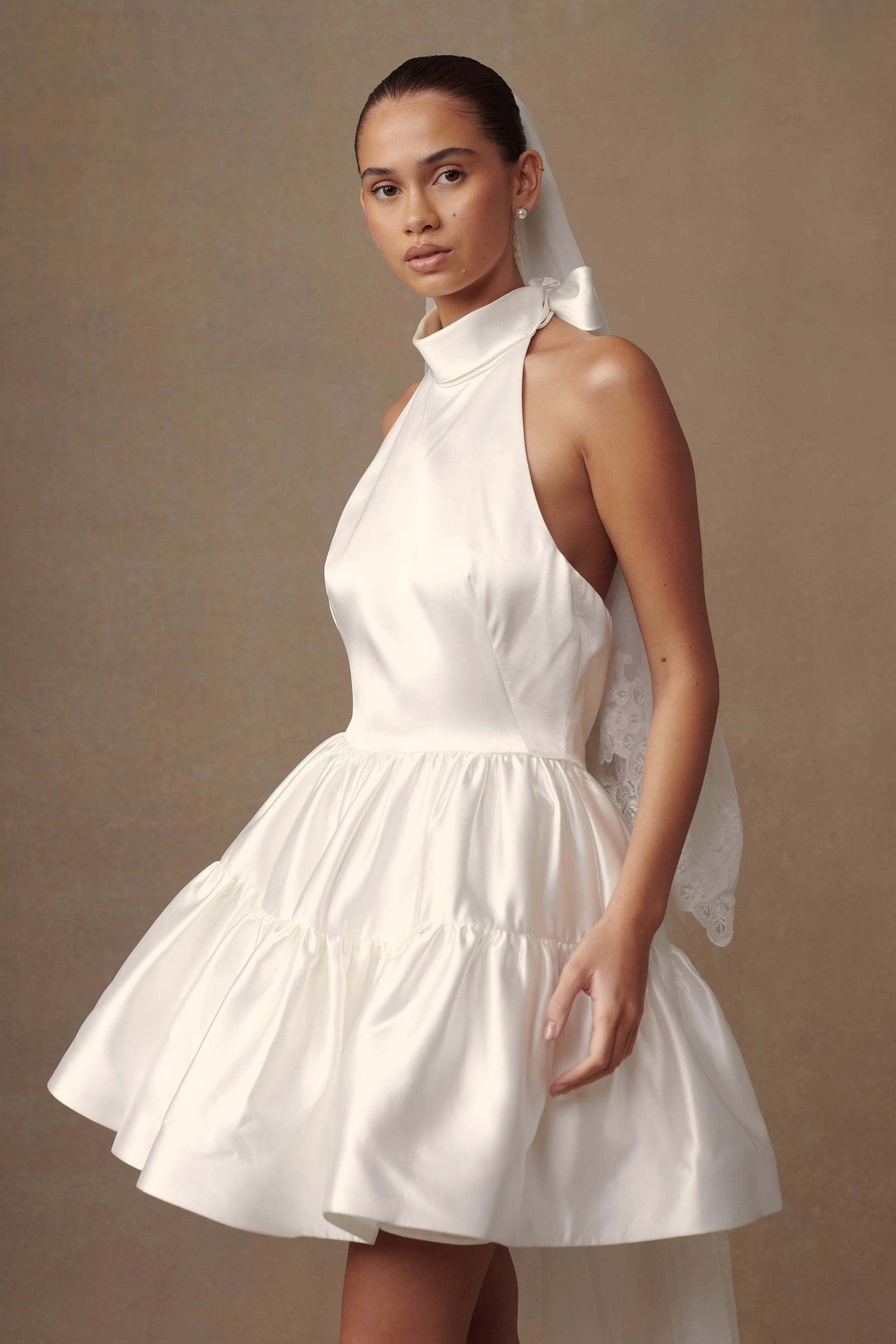 Smooth silhouette Fresh Tones Dorota Satin Halter Mini Dress - White