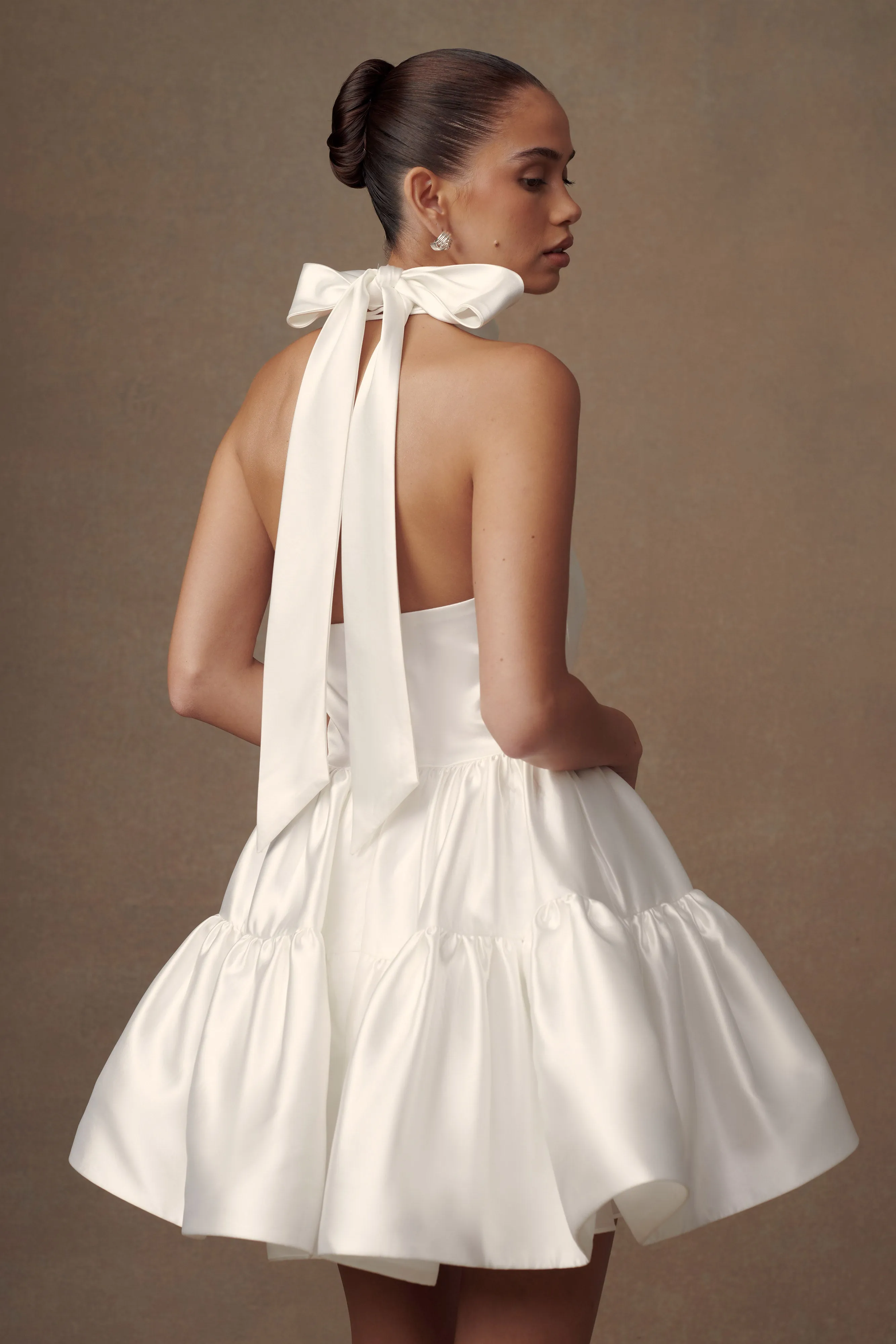Summer Friendly Dorota Satin Halter Mini Dress - White