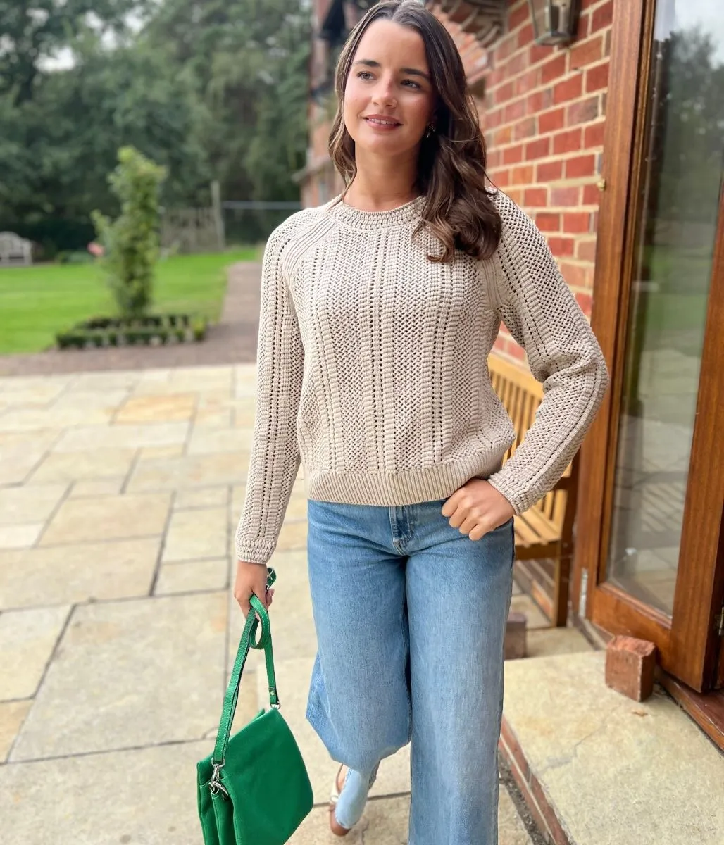 Beige Cotton Blend Textured Jumper Comfy Touch