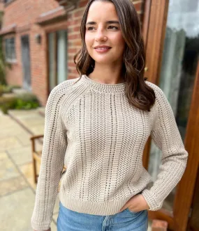 Beige Cotton Blend Textured Jumper Versatile Fit