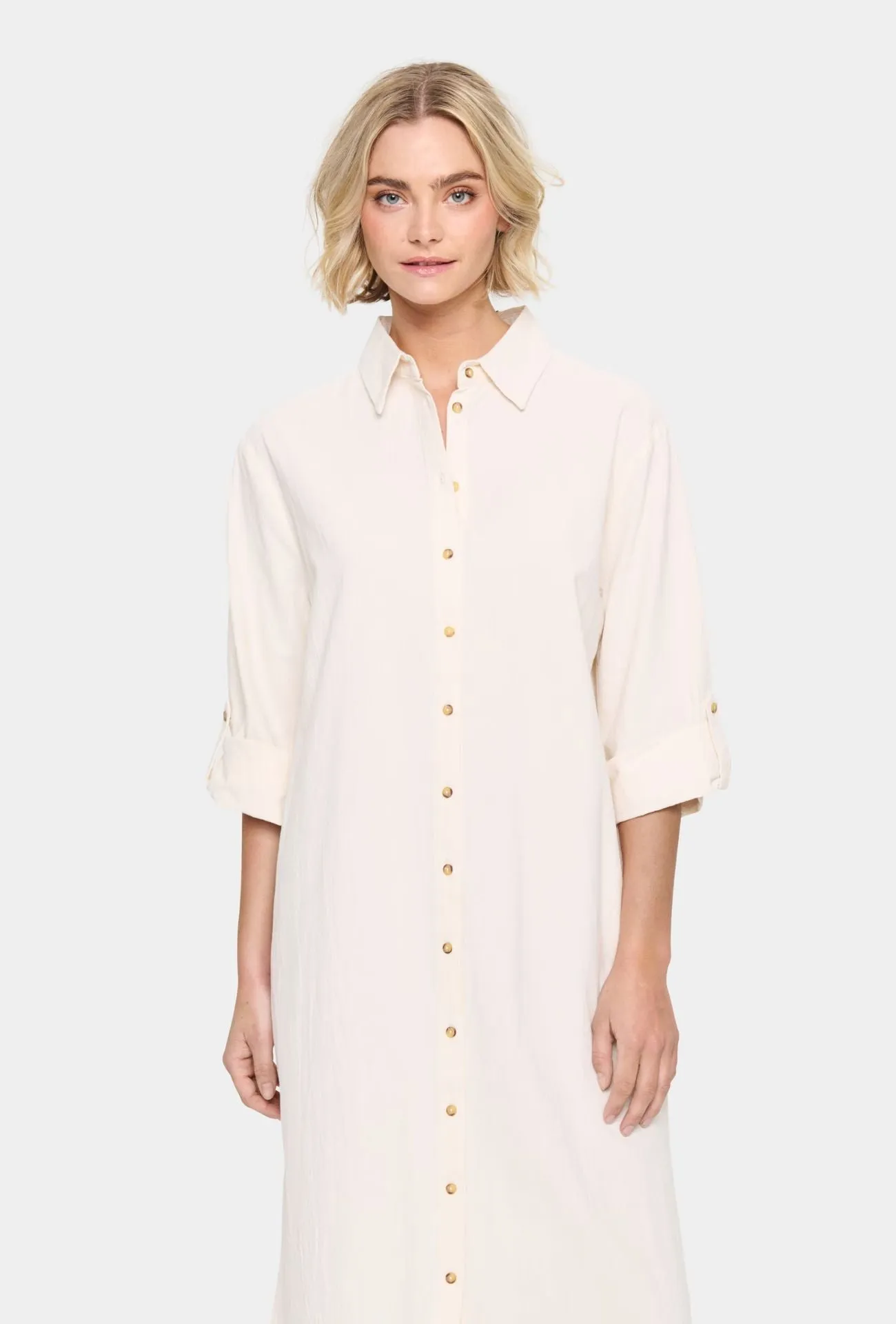 ZALINDA SHIRT DRESS (CREAM) Office Shape Life Soft