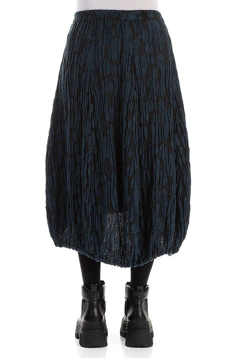 Longer Back Midnight Blue Circle Silk Linen Skirt Season To Season Knitted Fabric