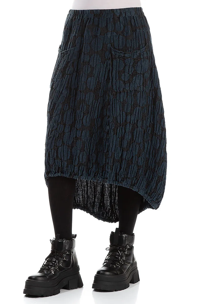 Longer Back Midnight Blue Circle Silk Linen Skirt Layered Structure Smooth Layer