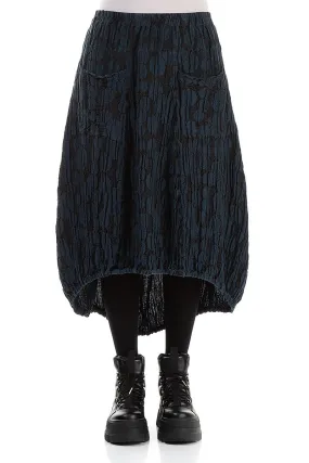 Longer Back Midnight Blue Circle Silk Linen Skirt Lightweight Clean Mood