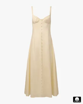 Ruched Cup Button Midi Dress Trend Texture Summer Ease