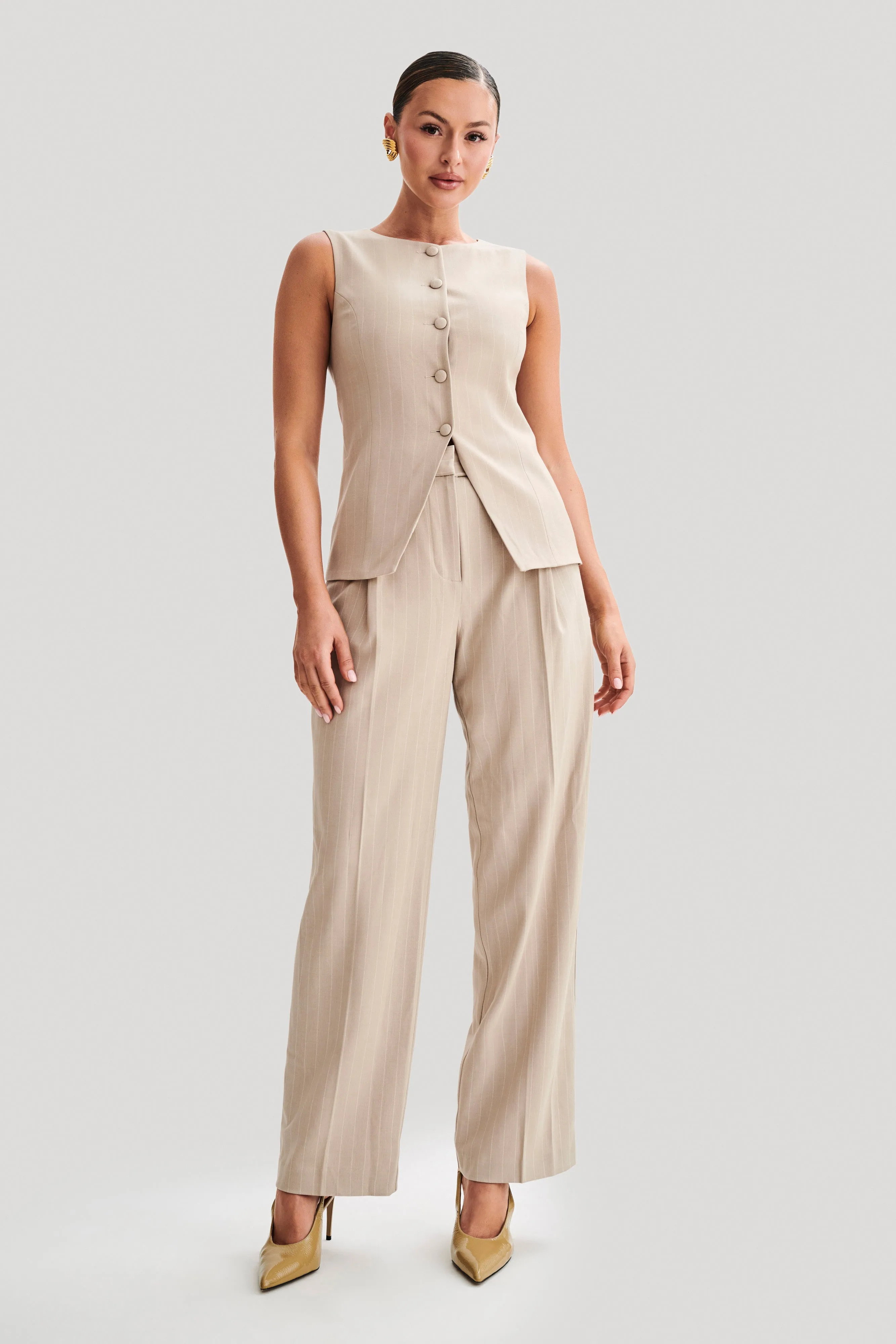 Moisture Control Technology Tracey Suiting Vest - Taupe Pinstripe