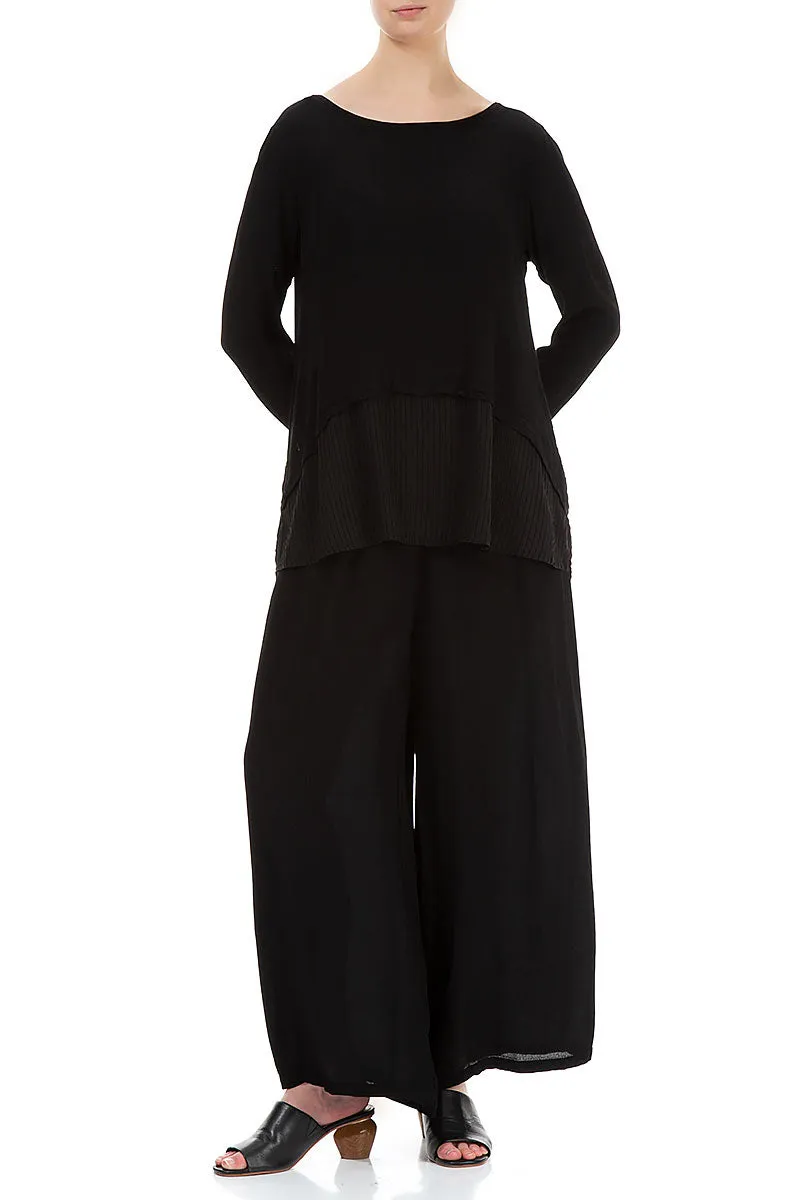 Wide Black Viscose Trousers Comfy Cut