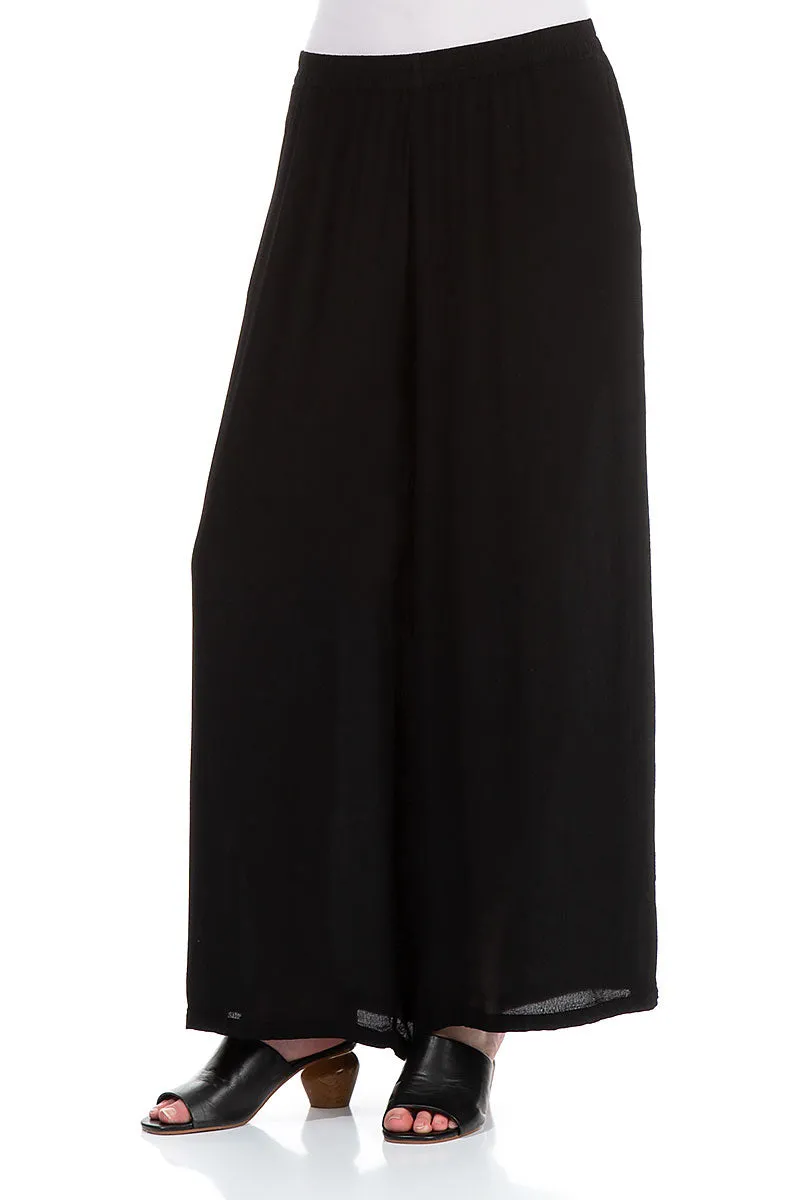 Wide Black Viscose Trousers No Ride Fit