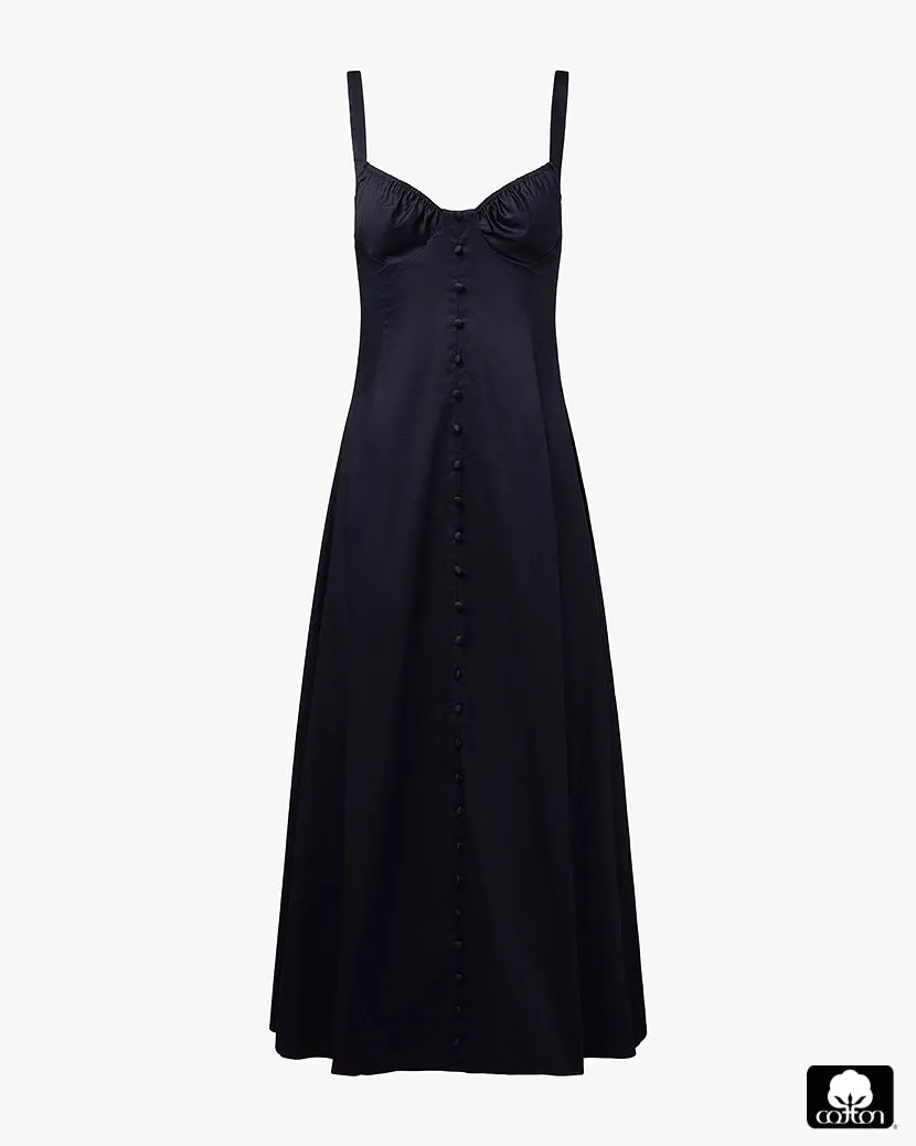 Seasonal Fit Ruched Cup Button Midi Dress