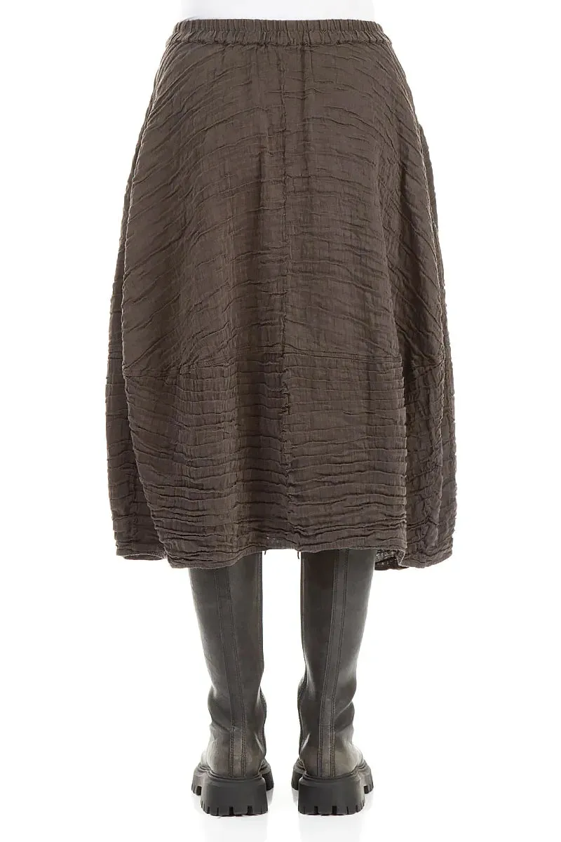 Balloon Shape Crinkled Forest Brown Silk Linen Skirt Quilted Texture