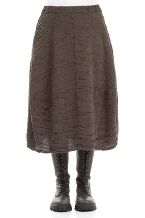 Balloon Shape Crinkled Forest Brown Silk Linen Skirt Local Artisan Resort Vacation