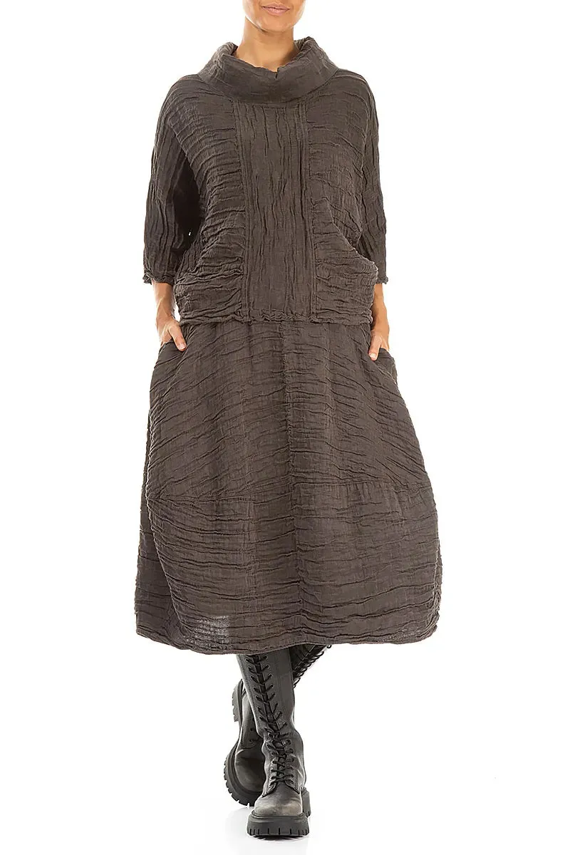 Chill Feel Balloon Shape Crinkled Forest Brown Silk Linen Skirt