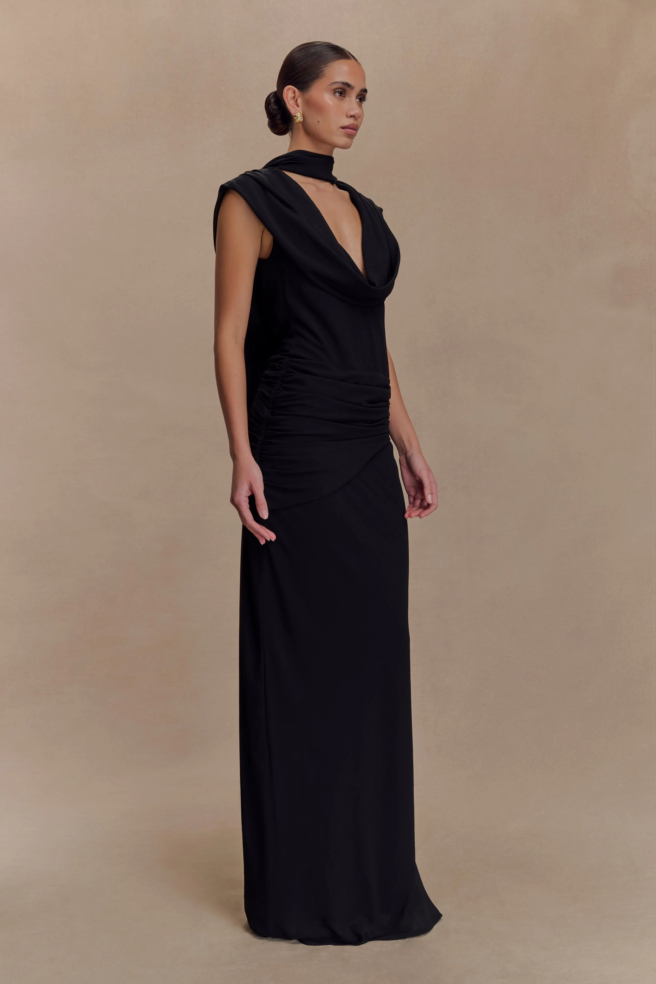 Sunset Hour Cool Motion Giulia Chiffon Draped Maxi Dress - Black