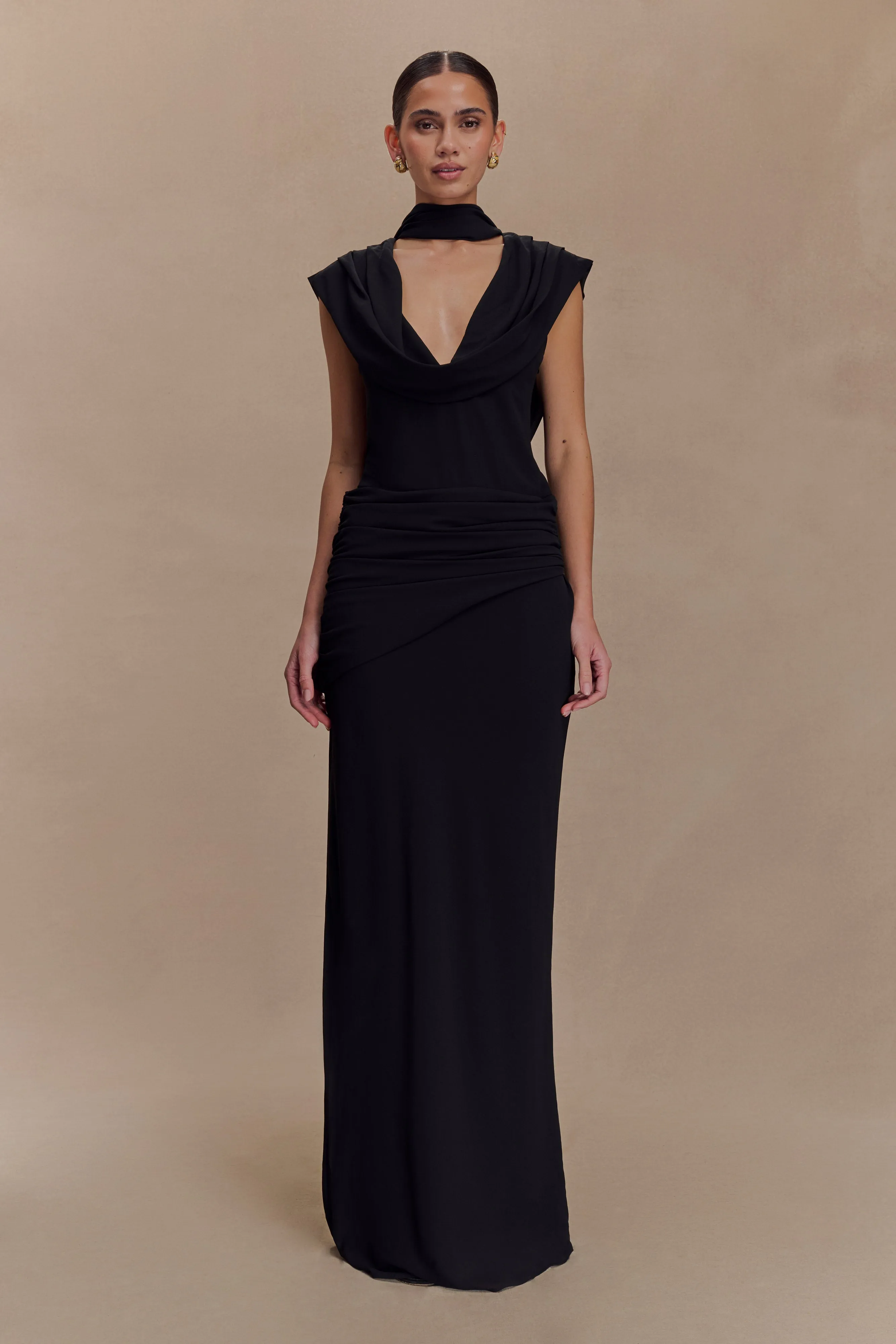 Giulia Chiffon Draped Maxi Dress - Black Light and Comfortable Wear
