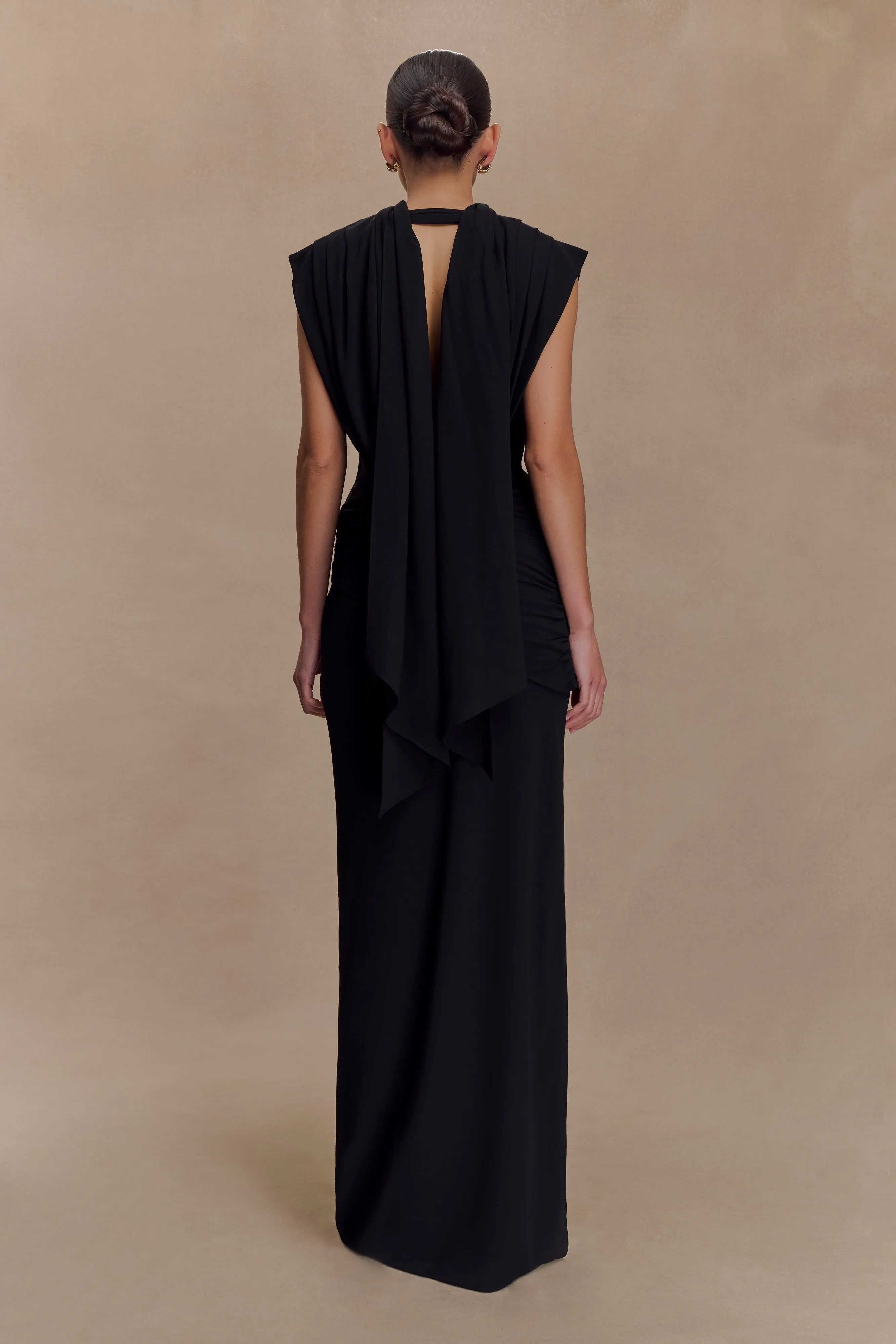 Cozy Vibe Fall Flow Giulia Chiffon Draped Maxi Dress - Black