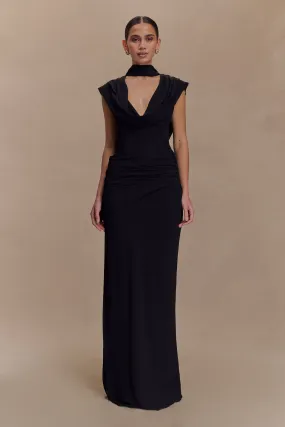 Giulia Chiffon Draped Maxi Dress - Black Light and Comfortable Wear