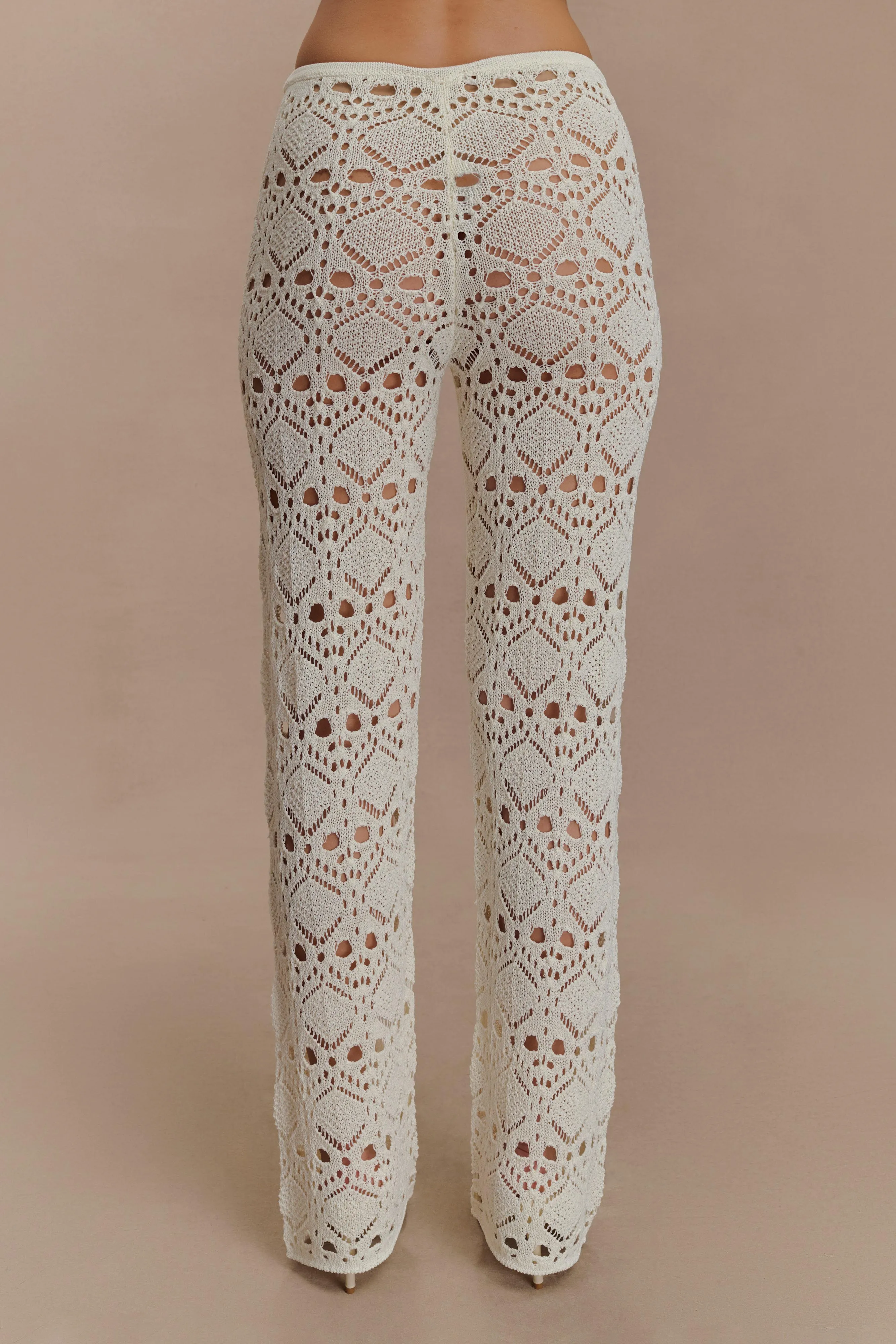 Trena Crochet Knit Pants - Ivory Chilly Wear Roomy Shape