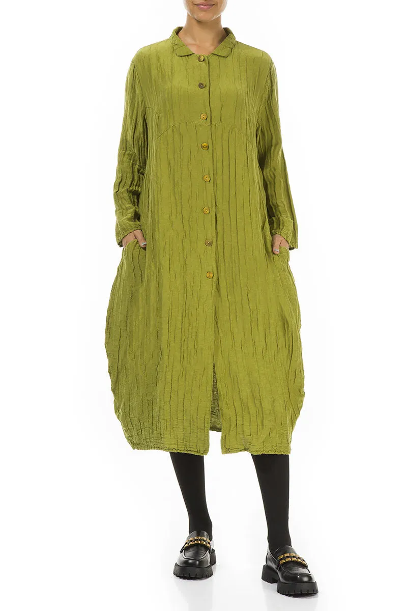 Reinforced Elbow Padding Balloon Crinkled Golden Lime Silk Linen Jacket