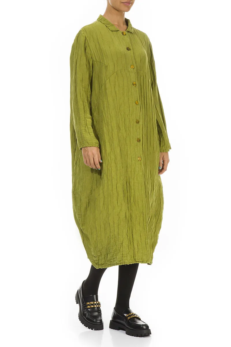 Effortless Layer Transitional Look Balloon Crinkled Golden Lime Silk Linen Jacket