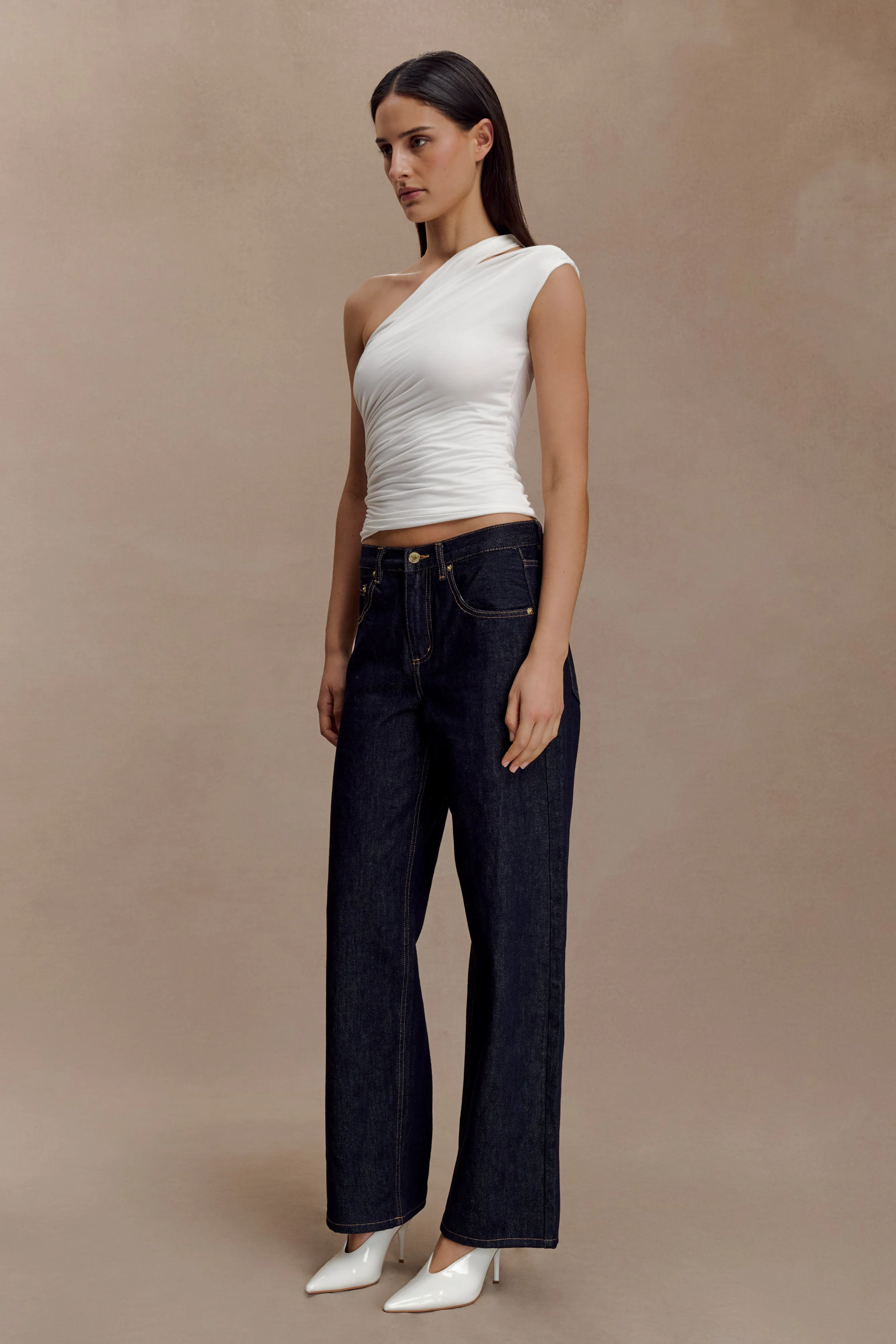 Flattering Drape Anna One Shoulder Modal Top - White